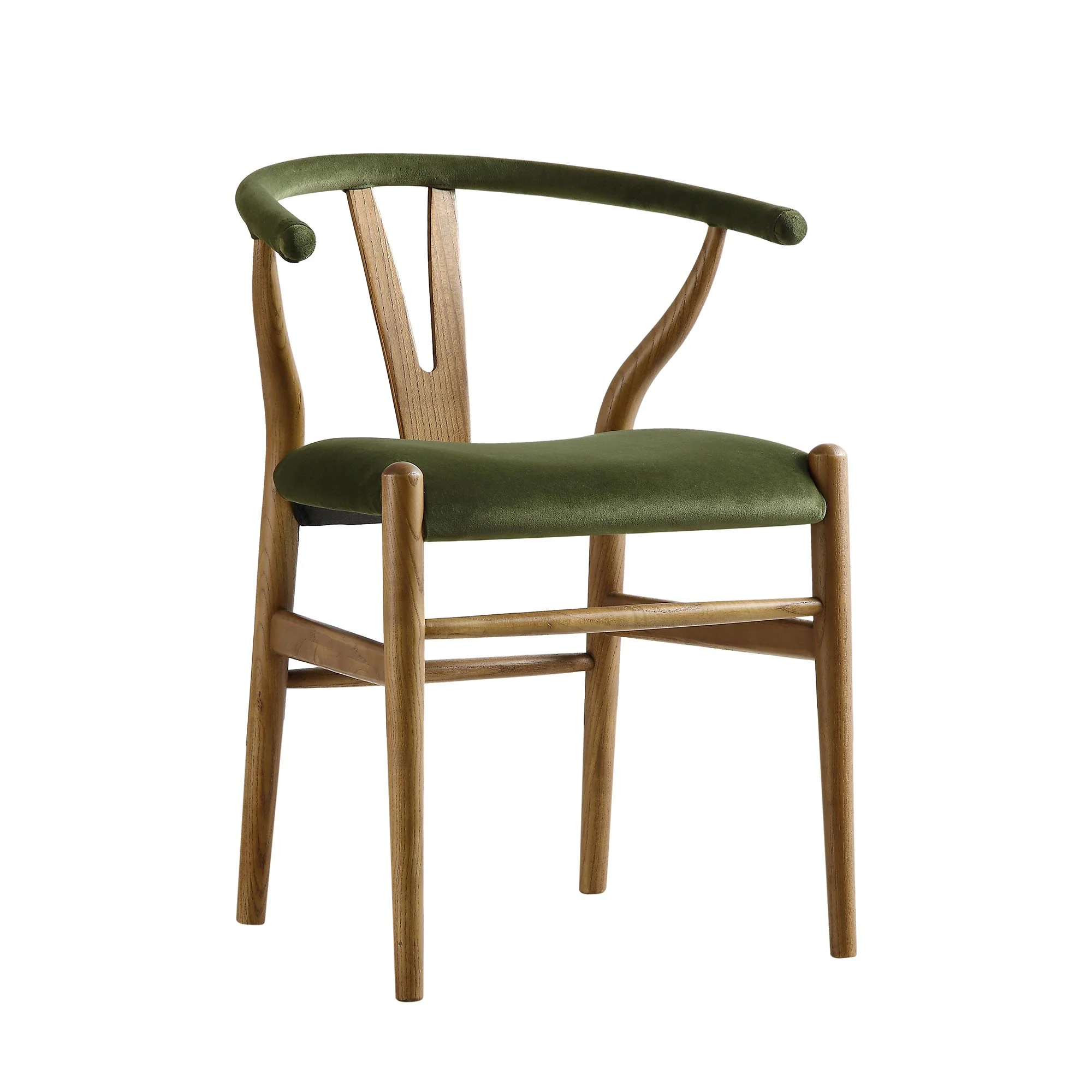 Hansel Upholstered Padded Dining Chair, Moss Green Velvet and Light Walnut Frame - Image 4