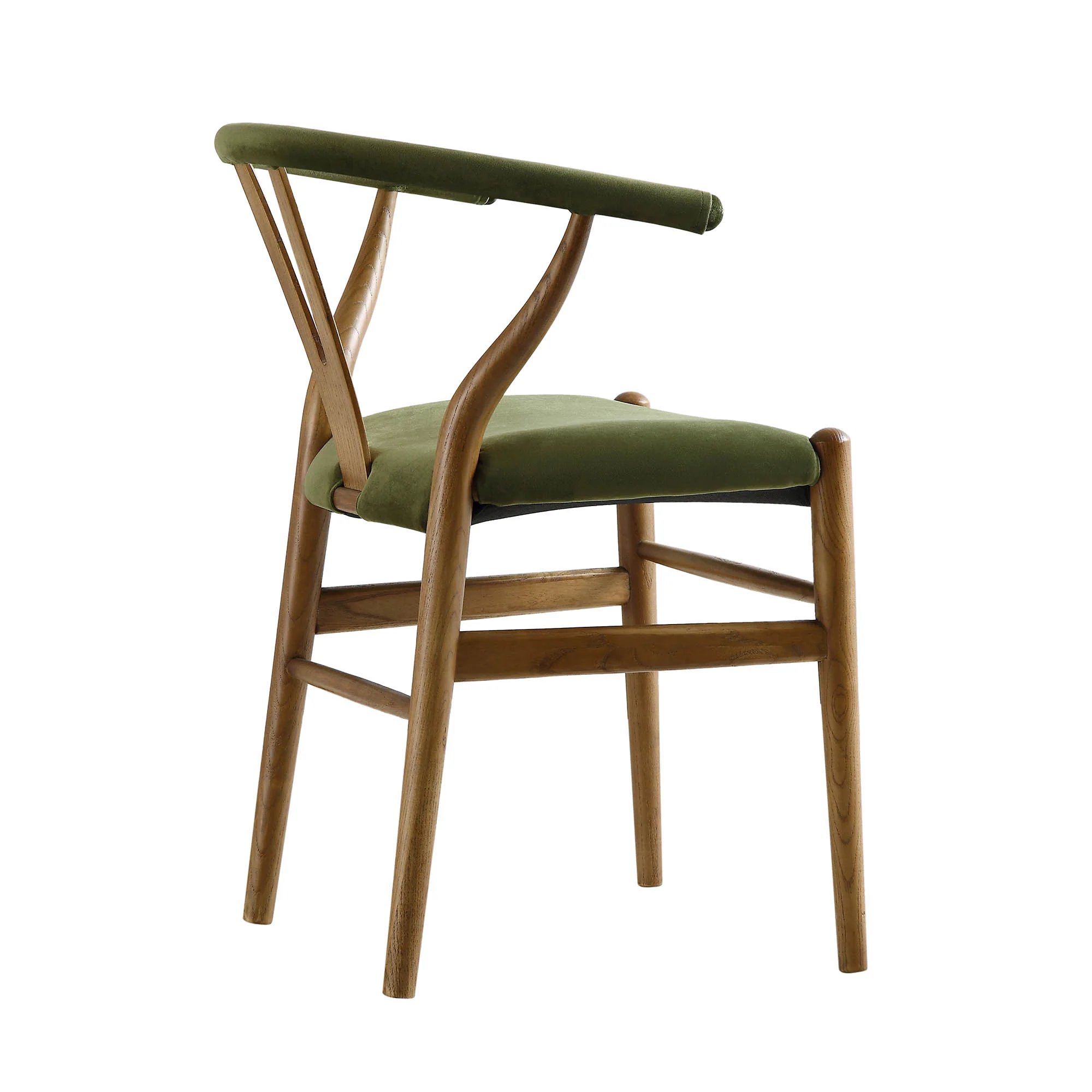 Hansel Upholstered Padded Dining Chair, Moss Green Velvet and Light Walnut Frame - Image 7
