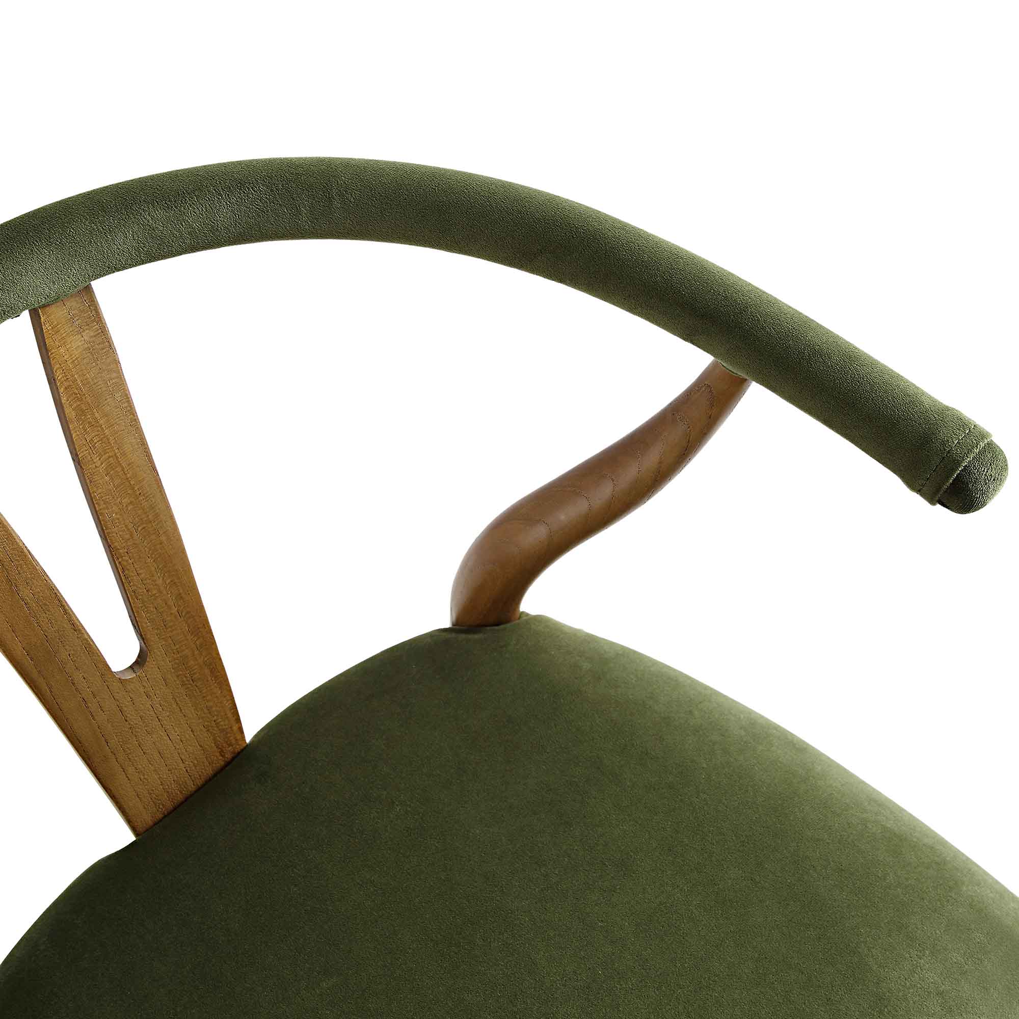 Hansel Upholstered Padded Dining Chair, Moss Green Velvet and Light Walnut Frame - Image 9