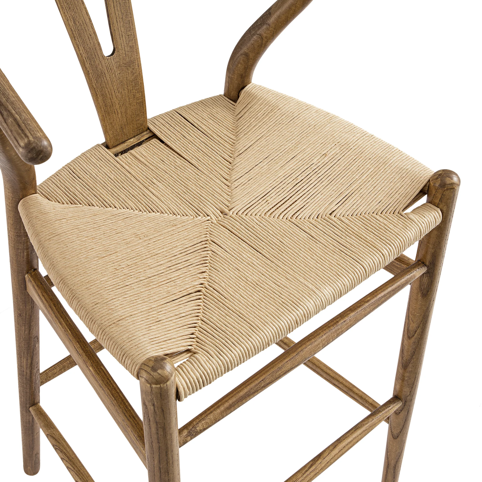 Hansel Wooden Natural Weave Bar Stool, Light Walnut Colour Frame - Image 8