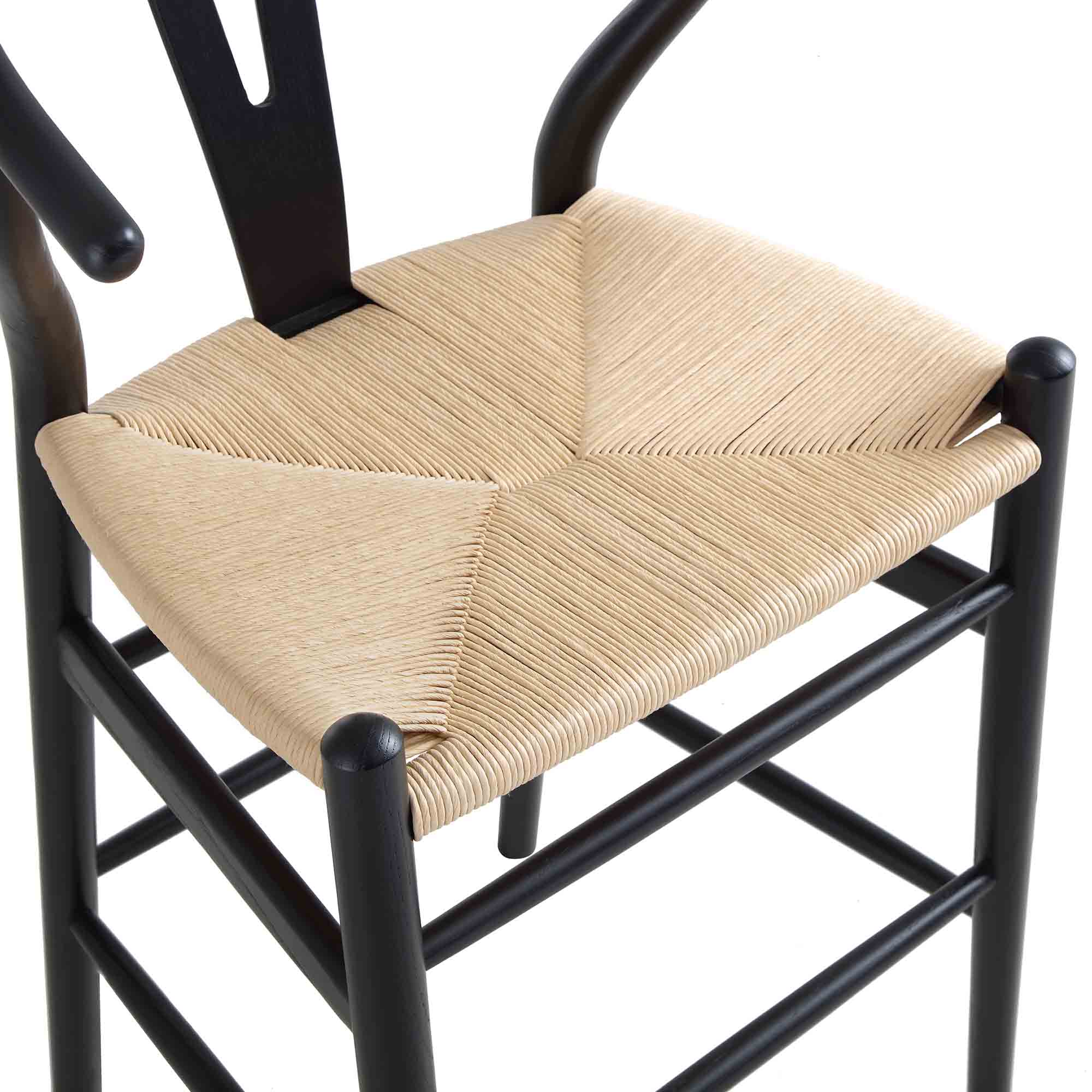 Hansel Wooden Natural Weave Counter Stool, Black Frame - Image 10