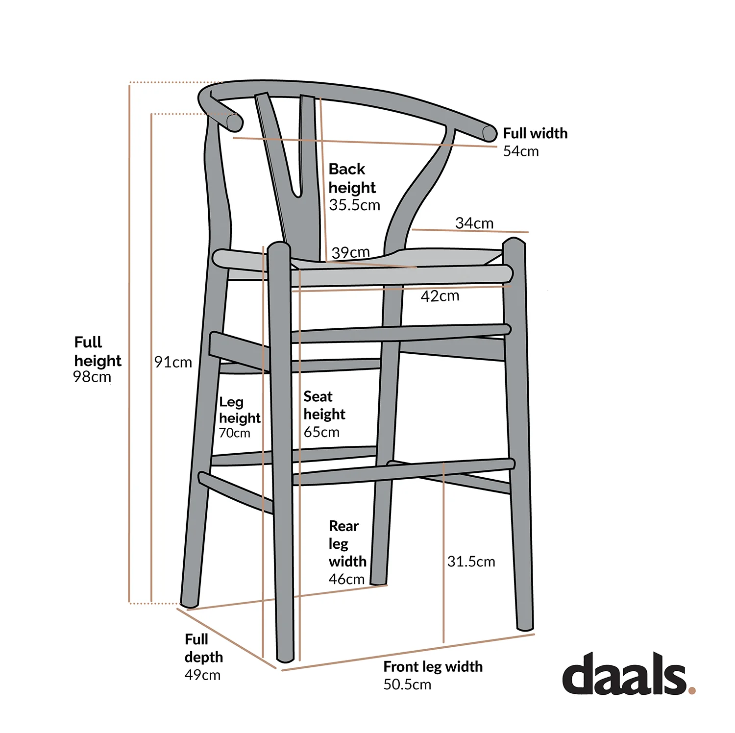 Hansel Wooden Natural Weave Counter Stool, Black Frame - Image 4