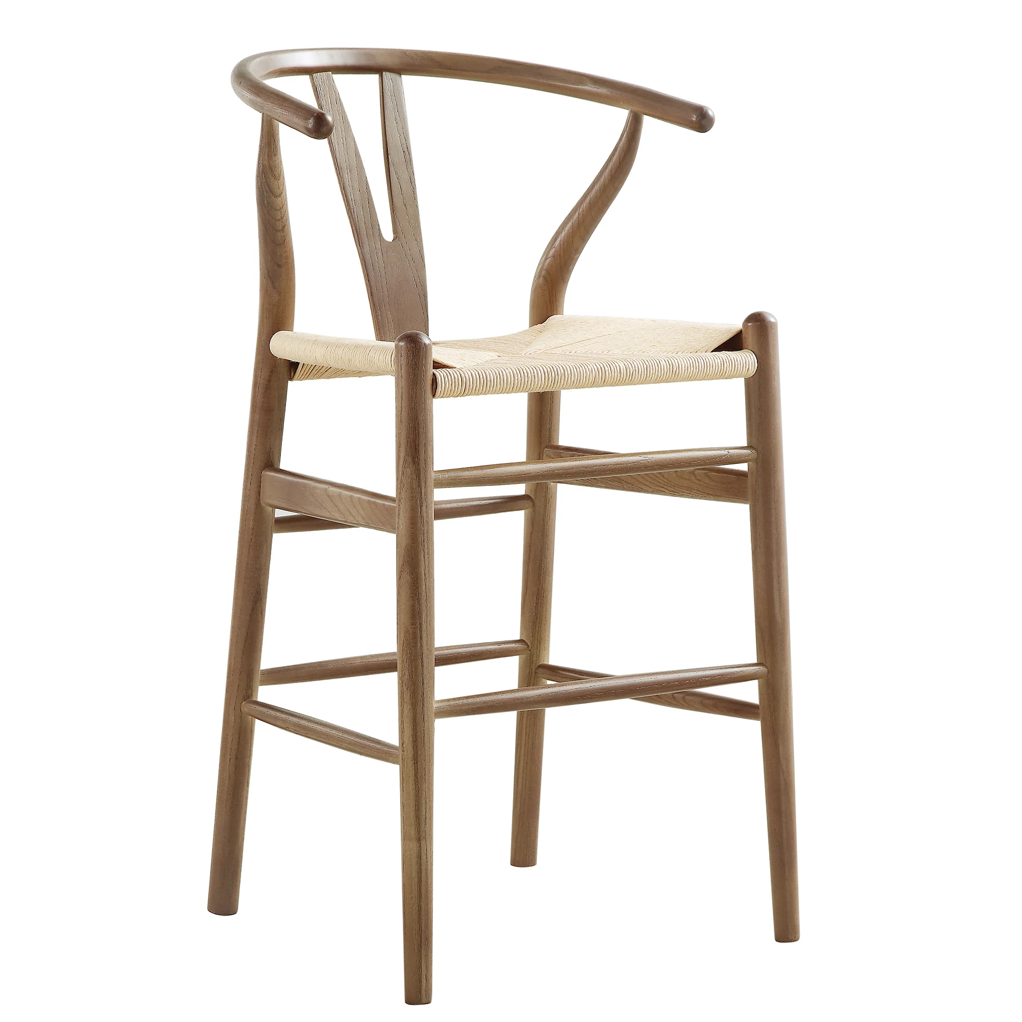 Hansel Wooden Natural Weave Counter Stool, Light Walnut Colour Frame - Image 2
