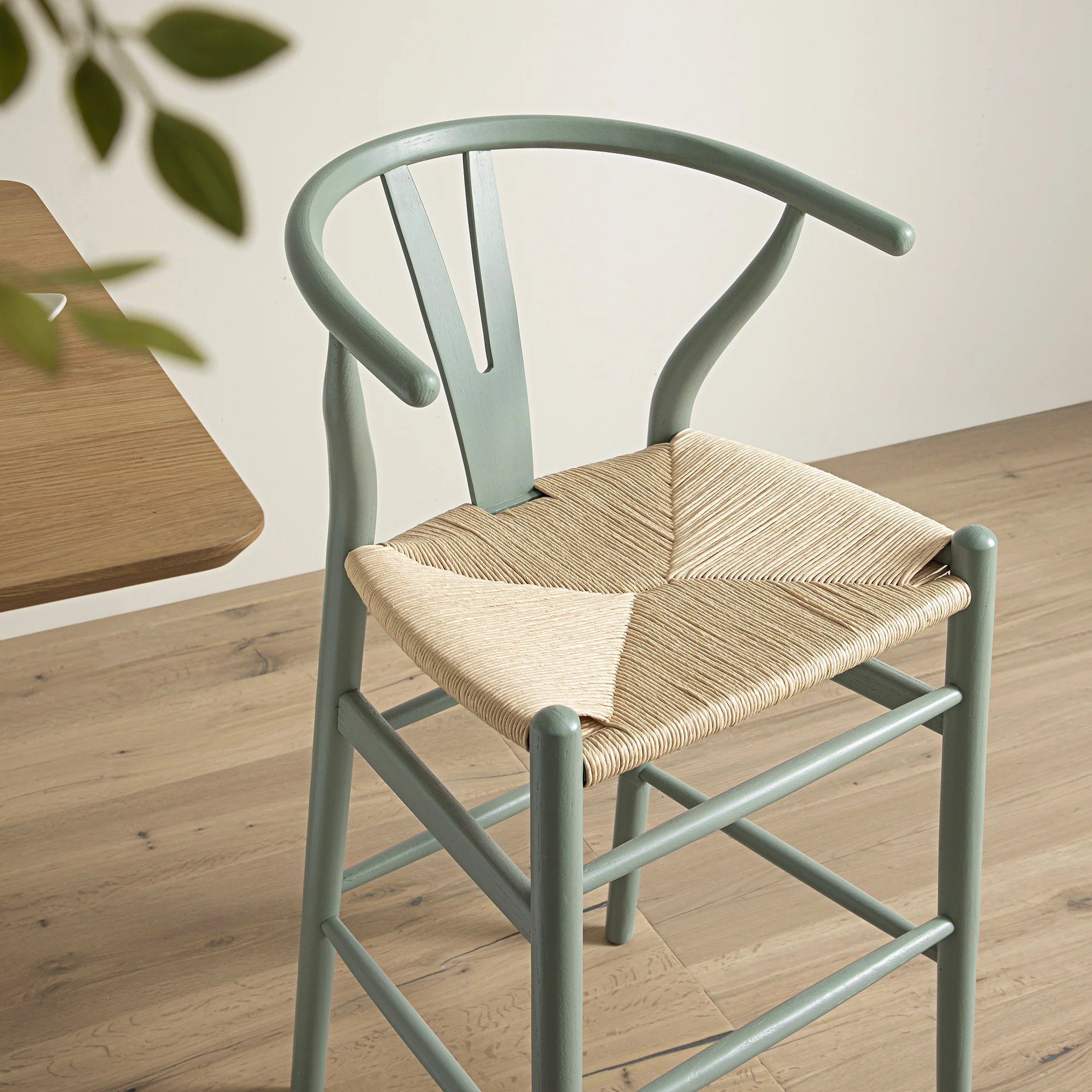 Hansel Wooden Natural Weave Counter Stool, Sage Green Frame - Image 3