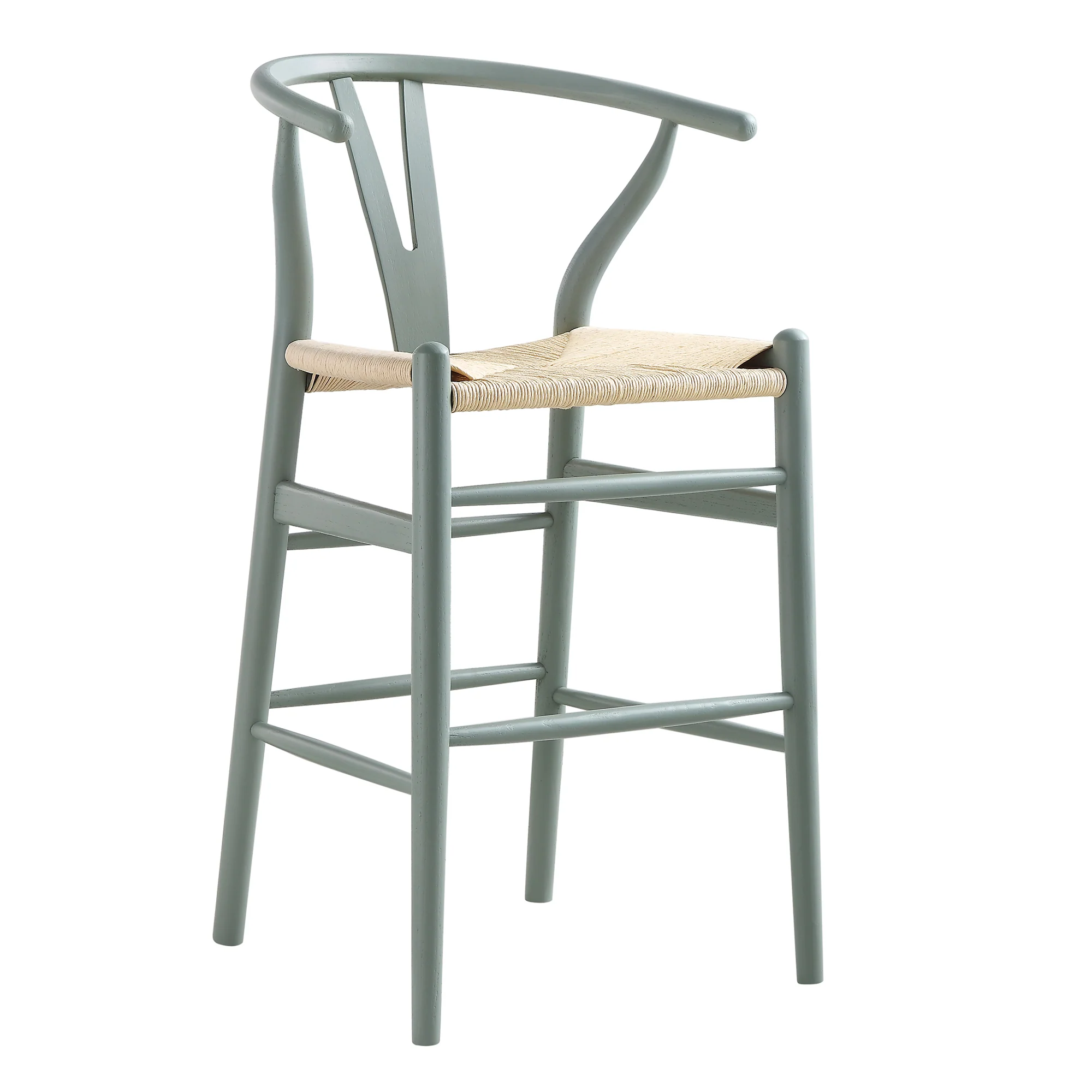Hansel Wooden Natural Weave Counter Stool, Sage Green Frame - Image 5