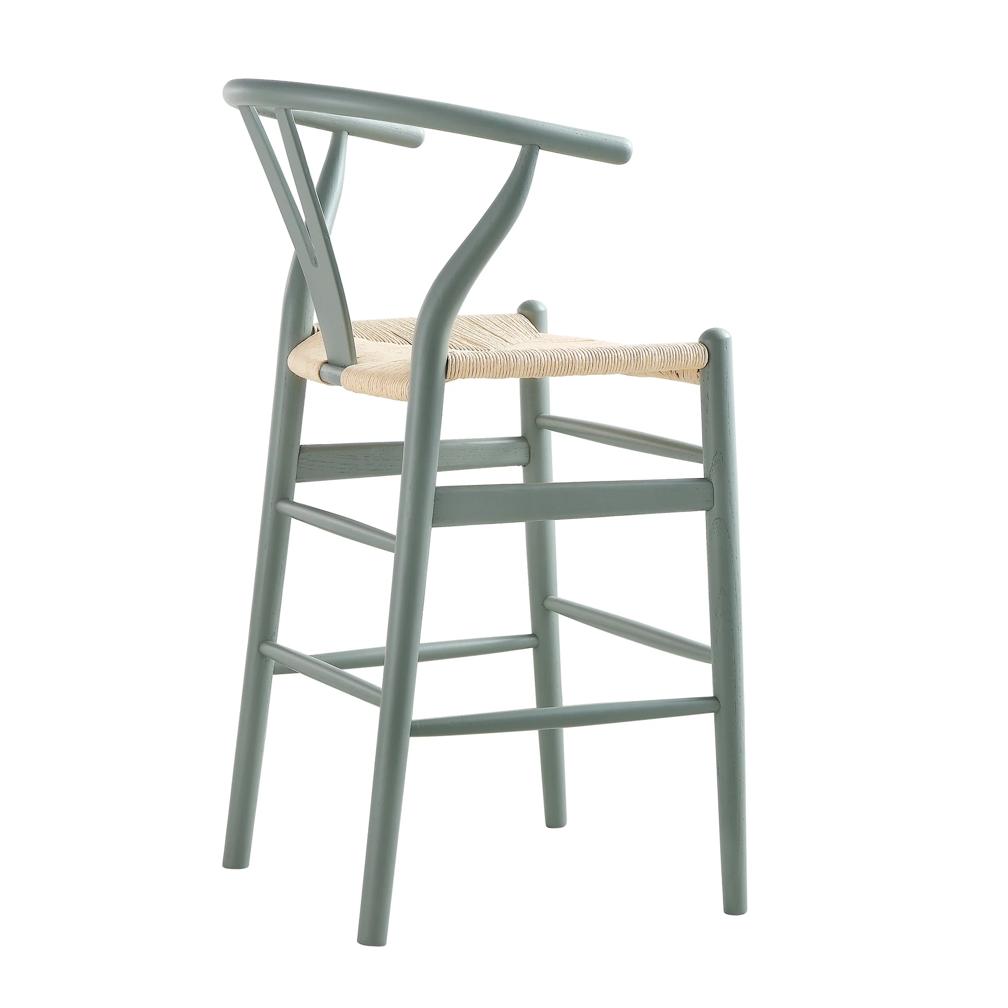 Hansel Wooden Natural Weave Counter Stool, Sage Green Frame - Image 9