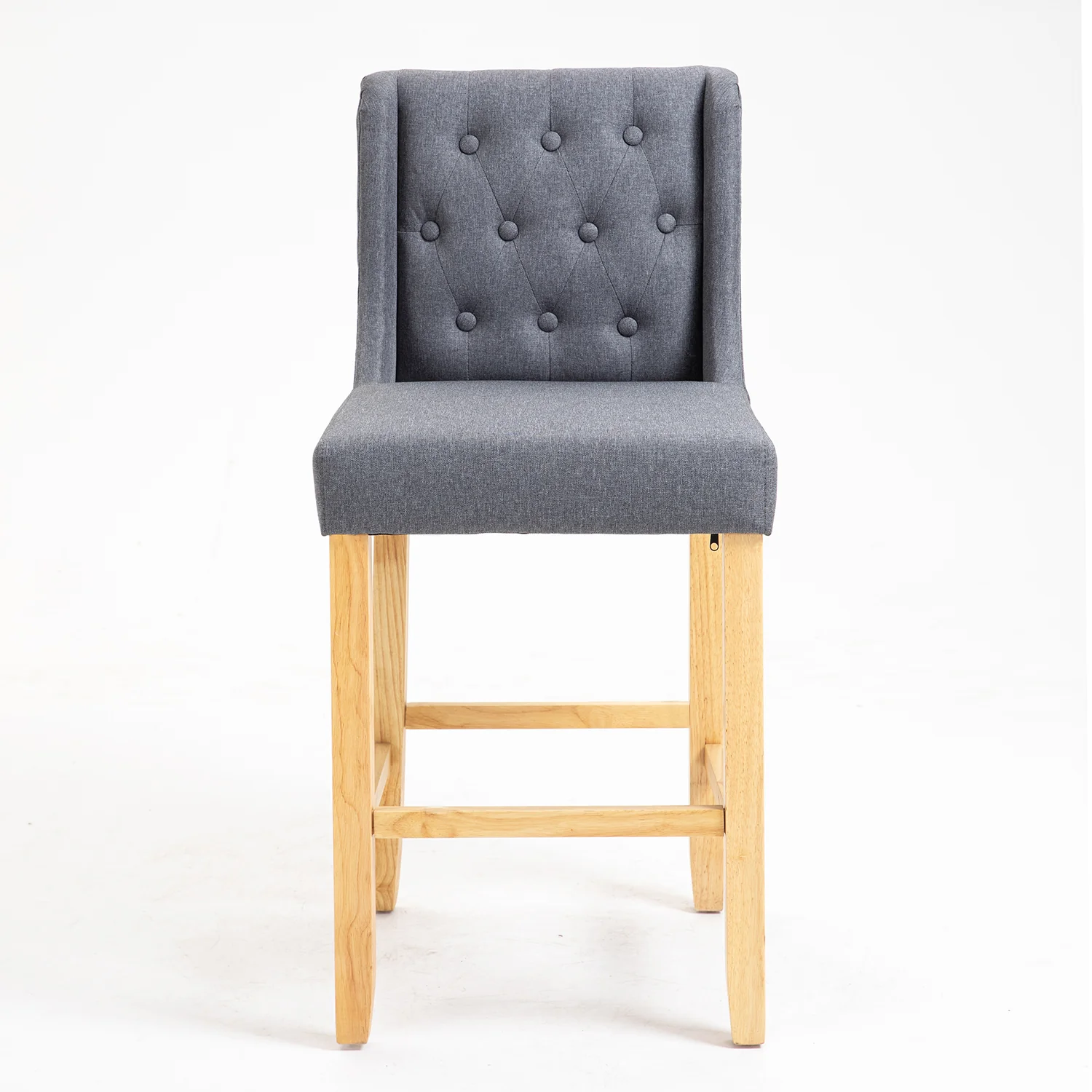 Harbury Set of 2 Buttoned Bar Stools (Light Grey Linen) - Image 4