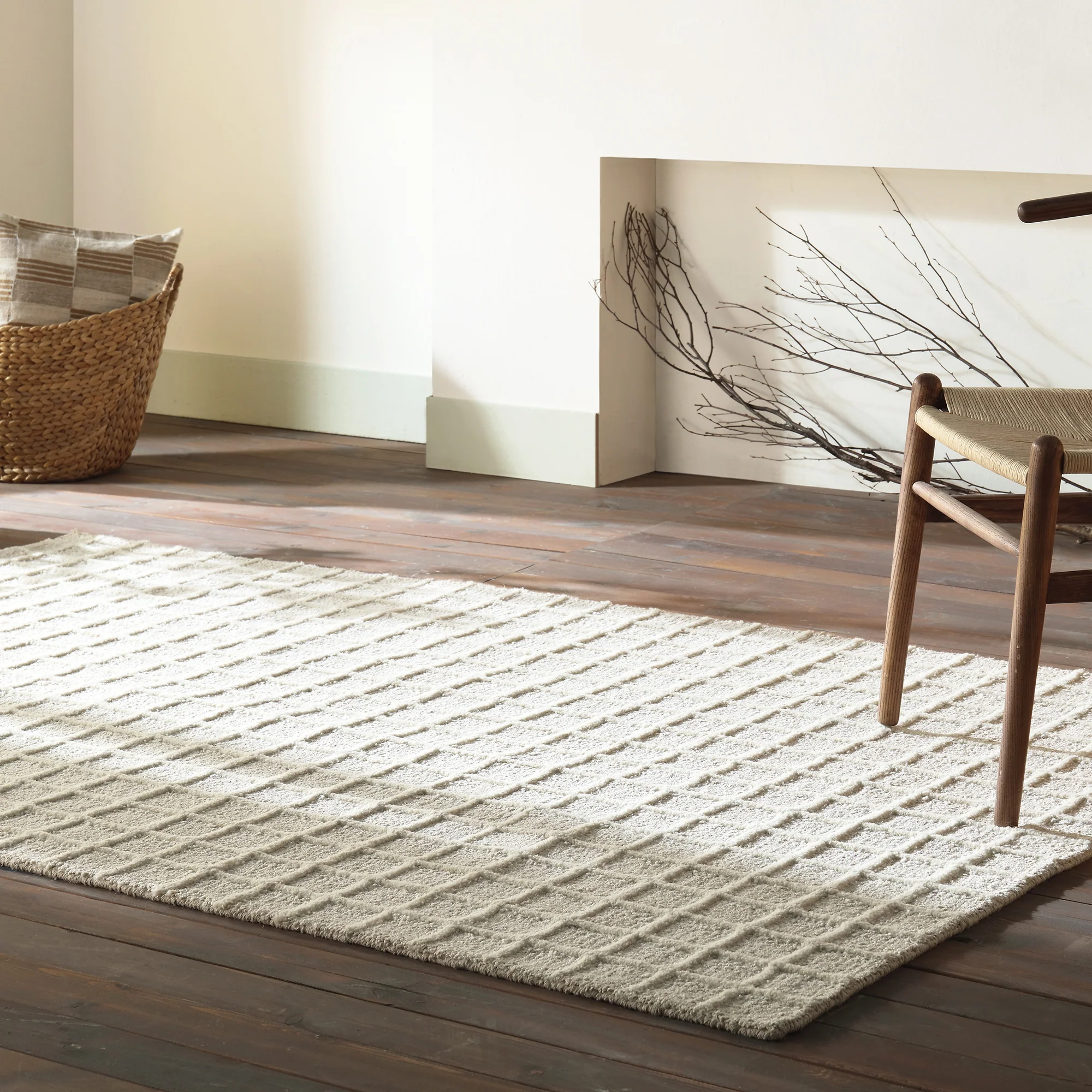 Harlem Cream Wool and Jute Checkered Hand Tufted Rectangular Rug - Image 2