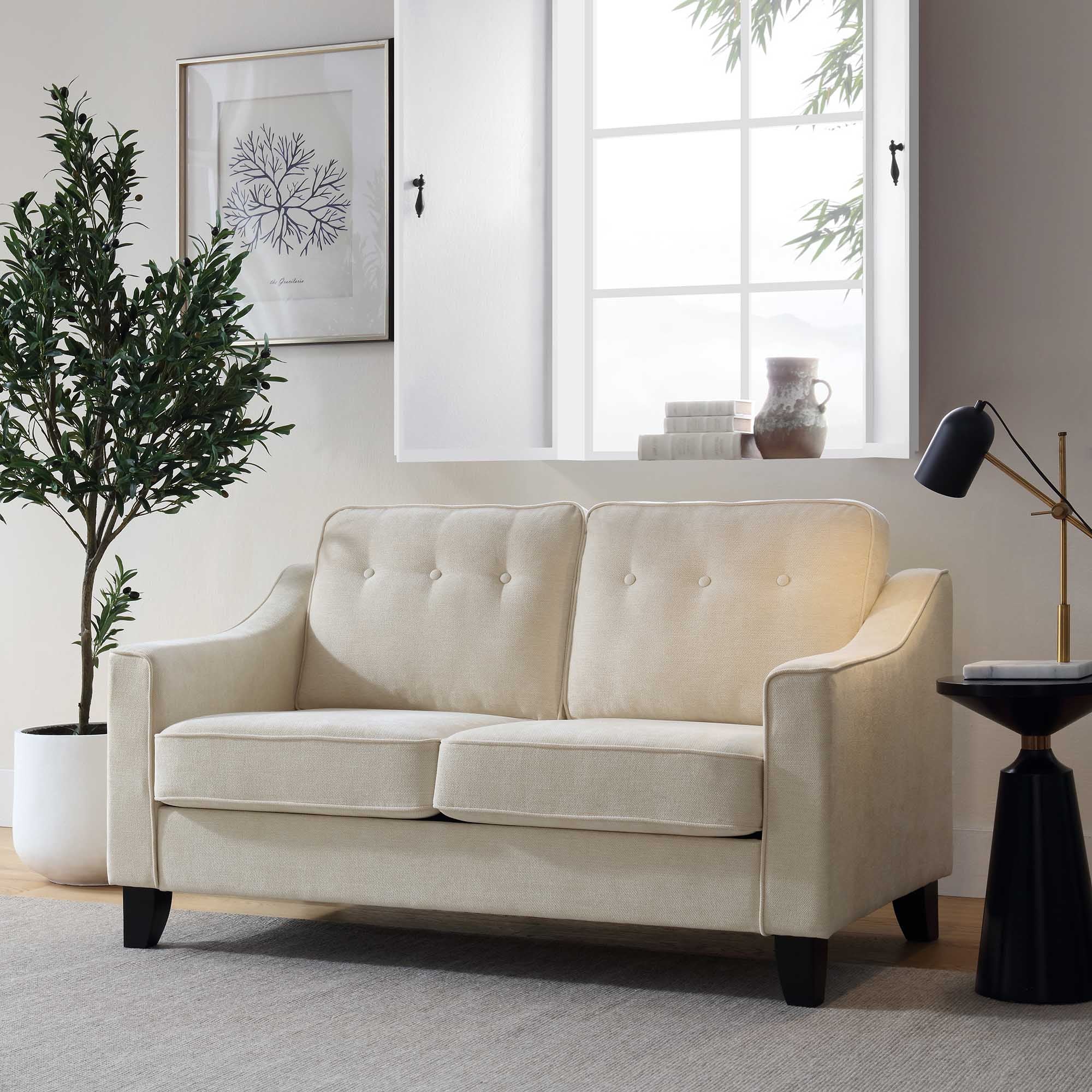 Harper  2-Seater Slope Arm Beige Woven Fabric Sofa - Image 3
