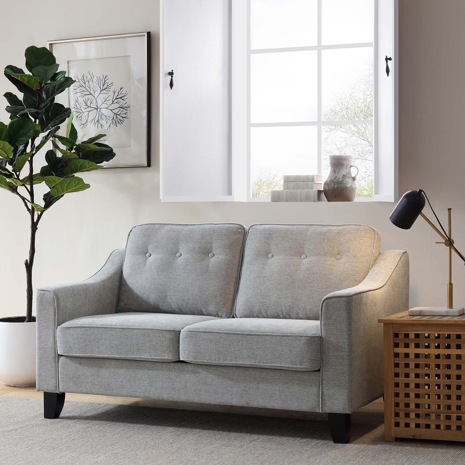 Harper 2-Seater Slope Arm Grey Woven Fabric Sofa - Image 2