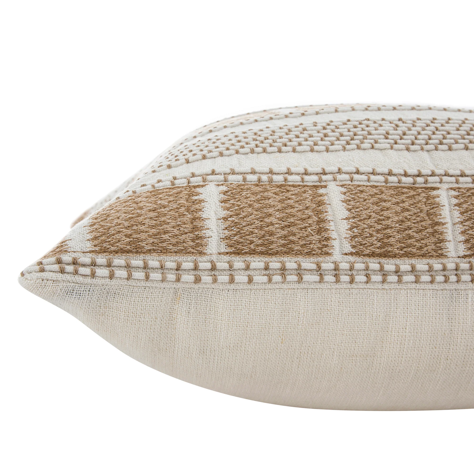 Hattie Light Taupe Embroidered 100% Linen Cushion - Image 4