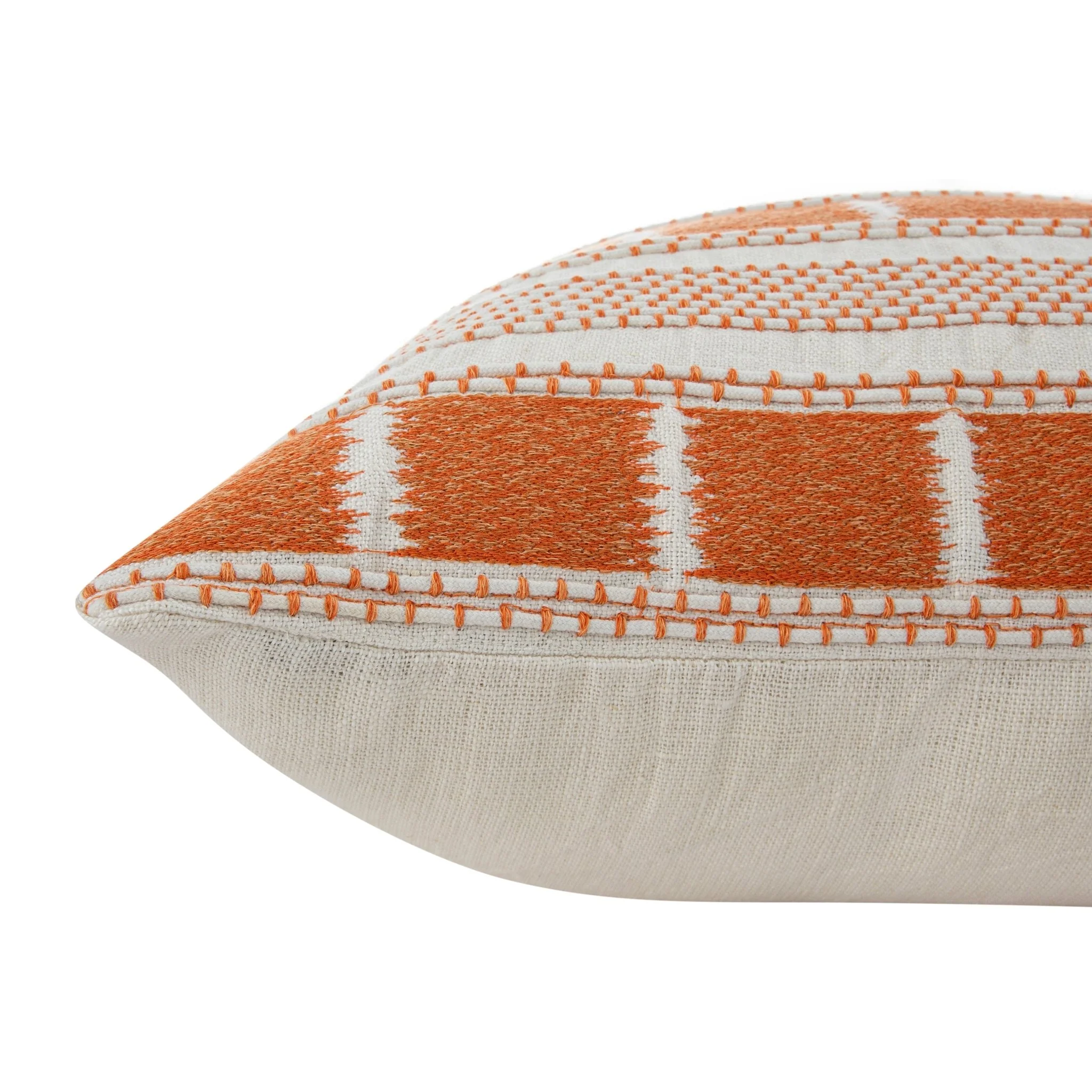 Hattie Orange Embroidered 100% Linen Cushion - Image 3