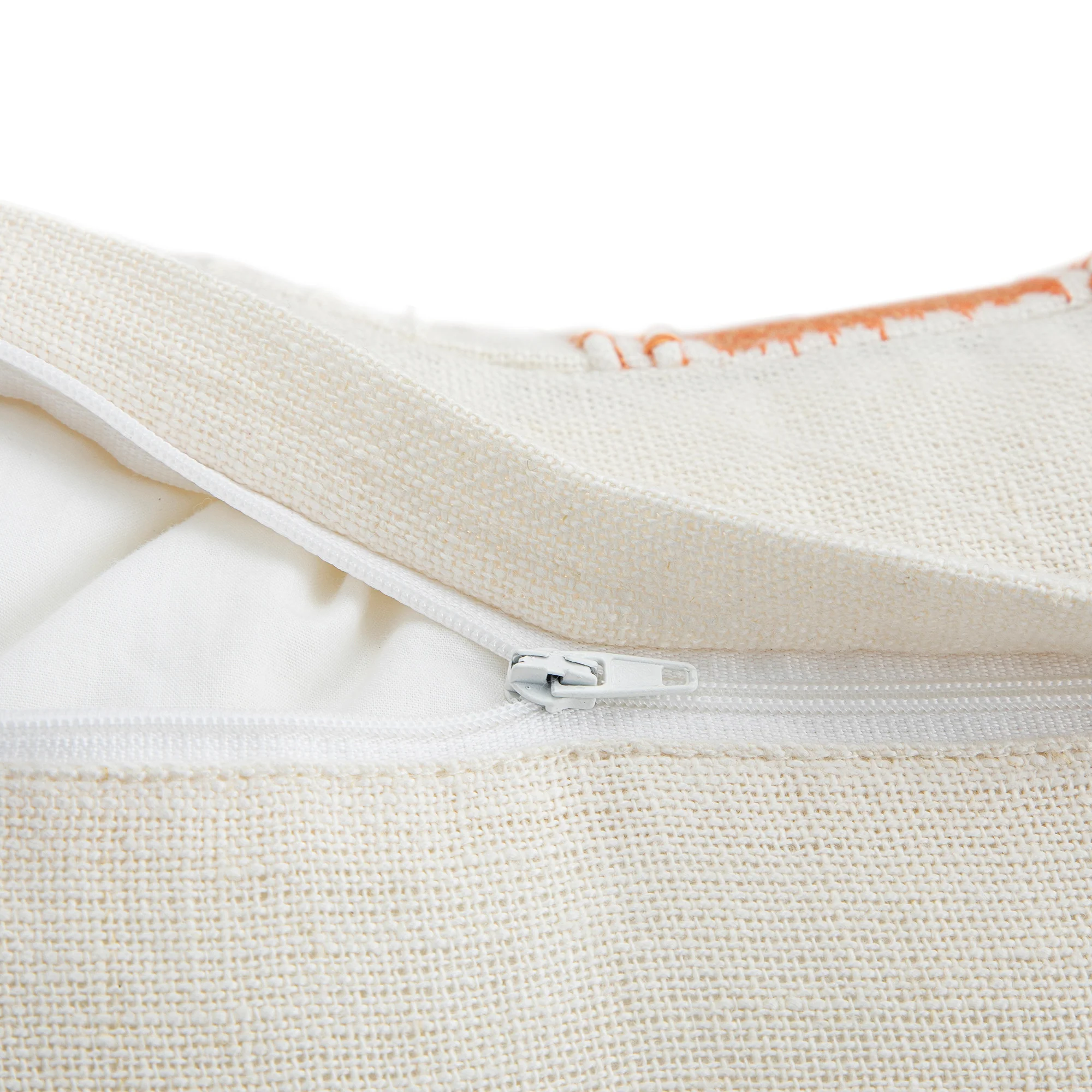 Hattie Orange Embroidered 100% Linen Cushion - Image 5