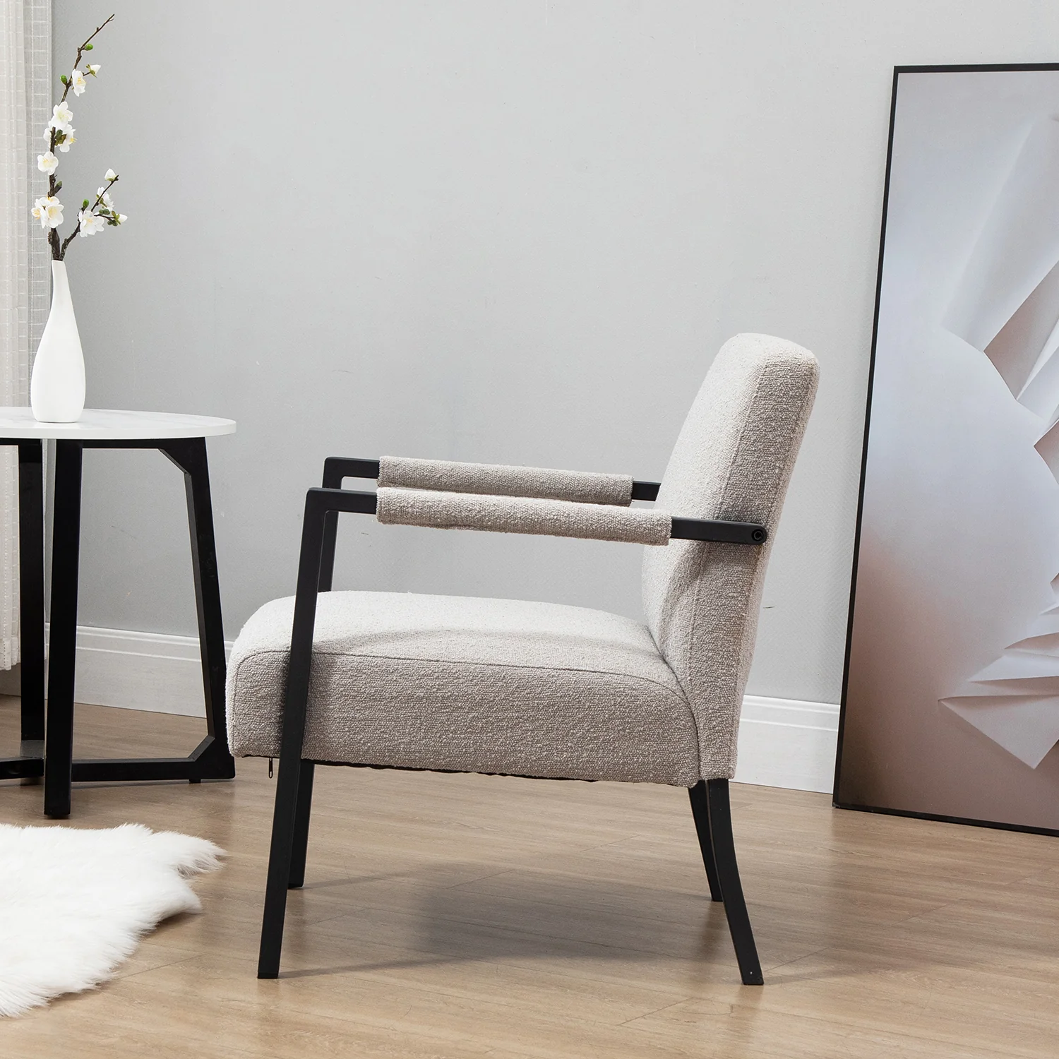 Hatton Steel Frame Boucle Accent Chair (Grey) - Image 3