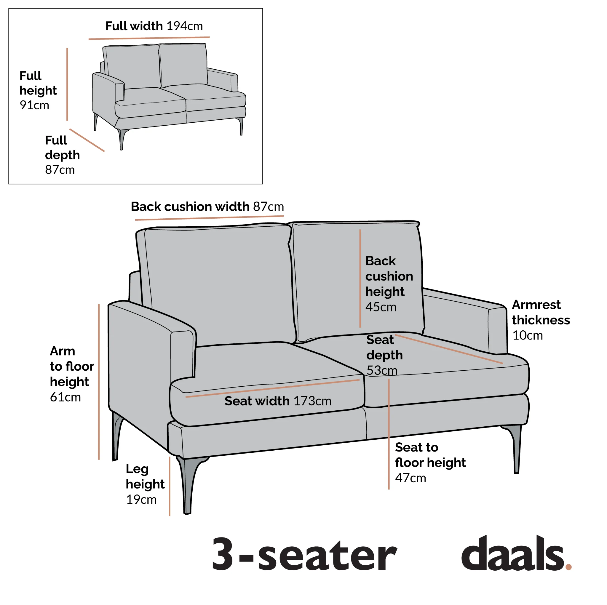 Haven Grey Fabric 3-Seater Sofa - Image 8