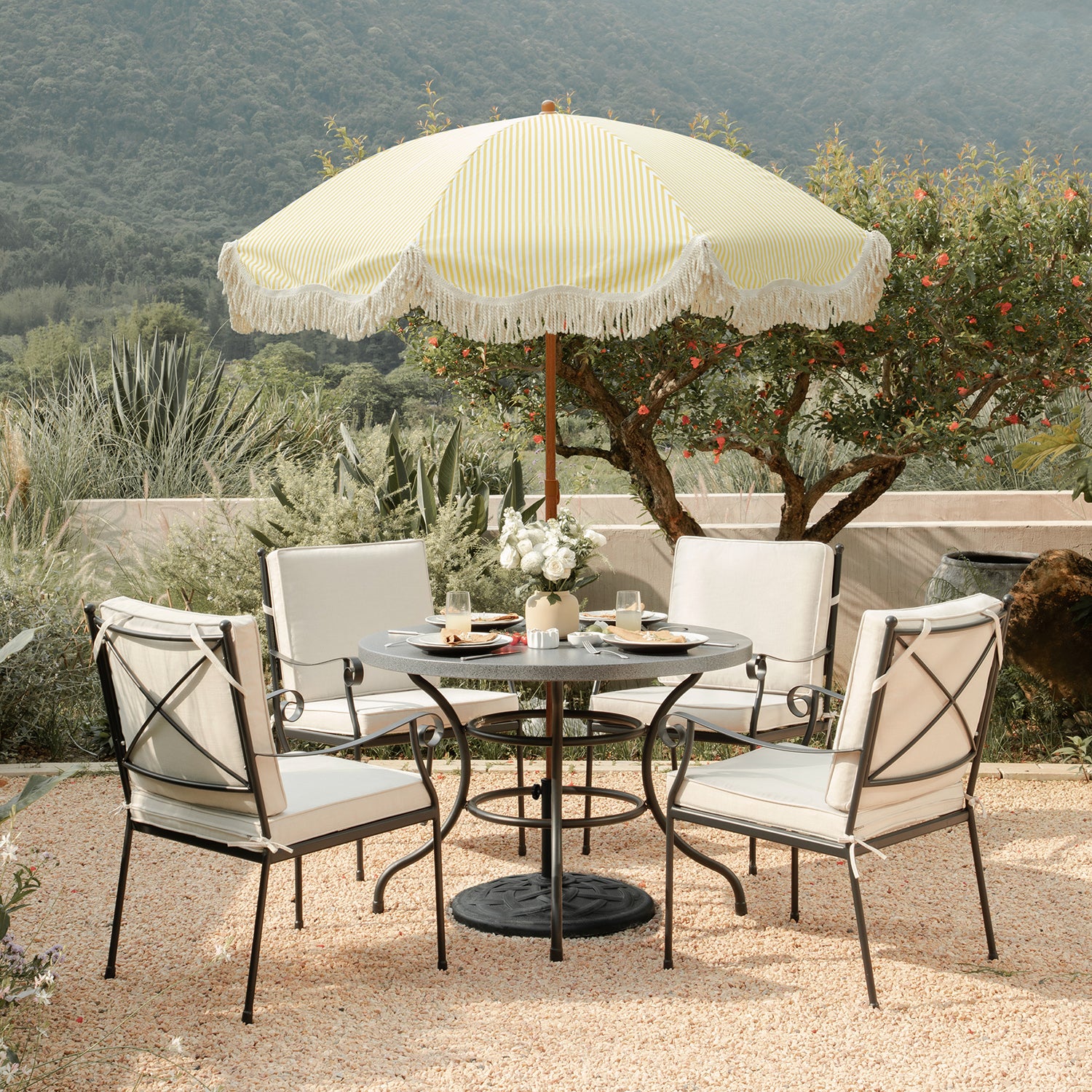 Haymes Indoor and Outdoor Metal 4-Seater Round Dining Set, Beige - Image 3