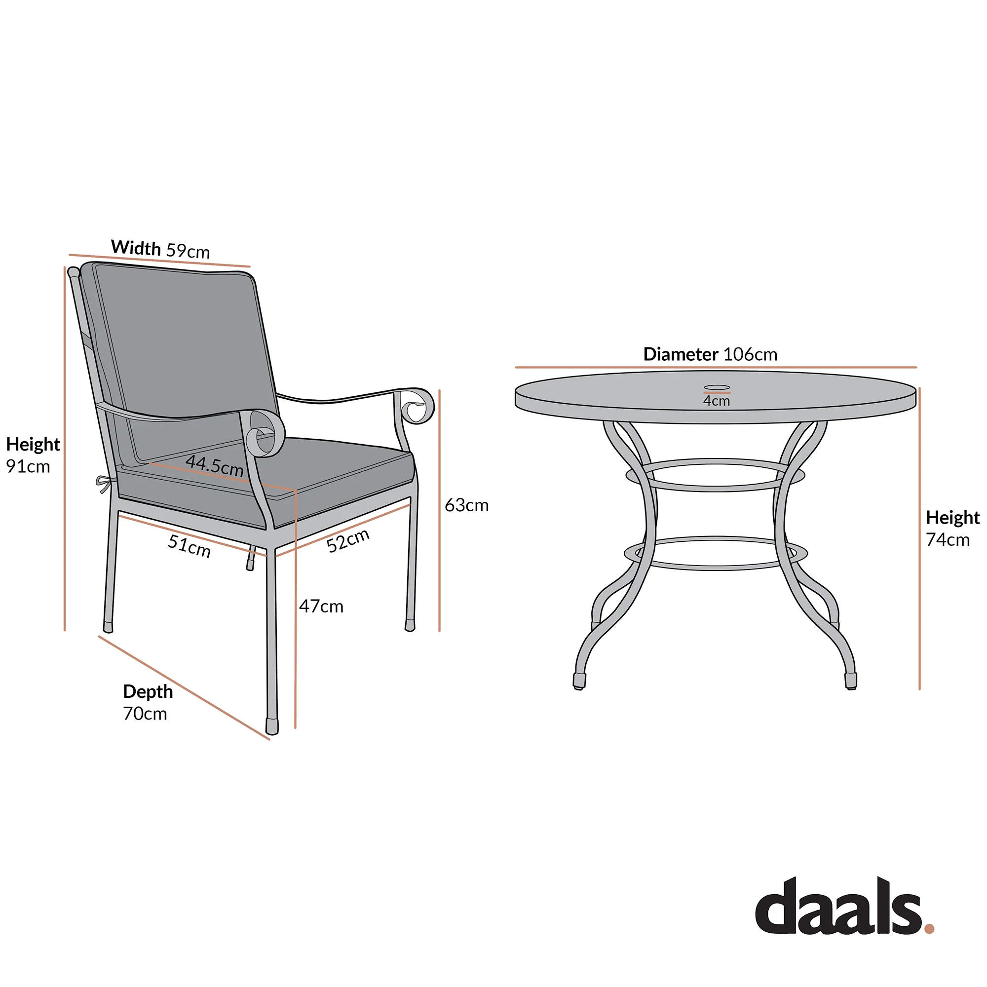 Haymes Indoor and Outdoor Metal 4-Seater Round Dining Set, Beige - Image 11