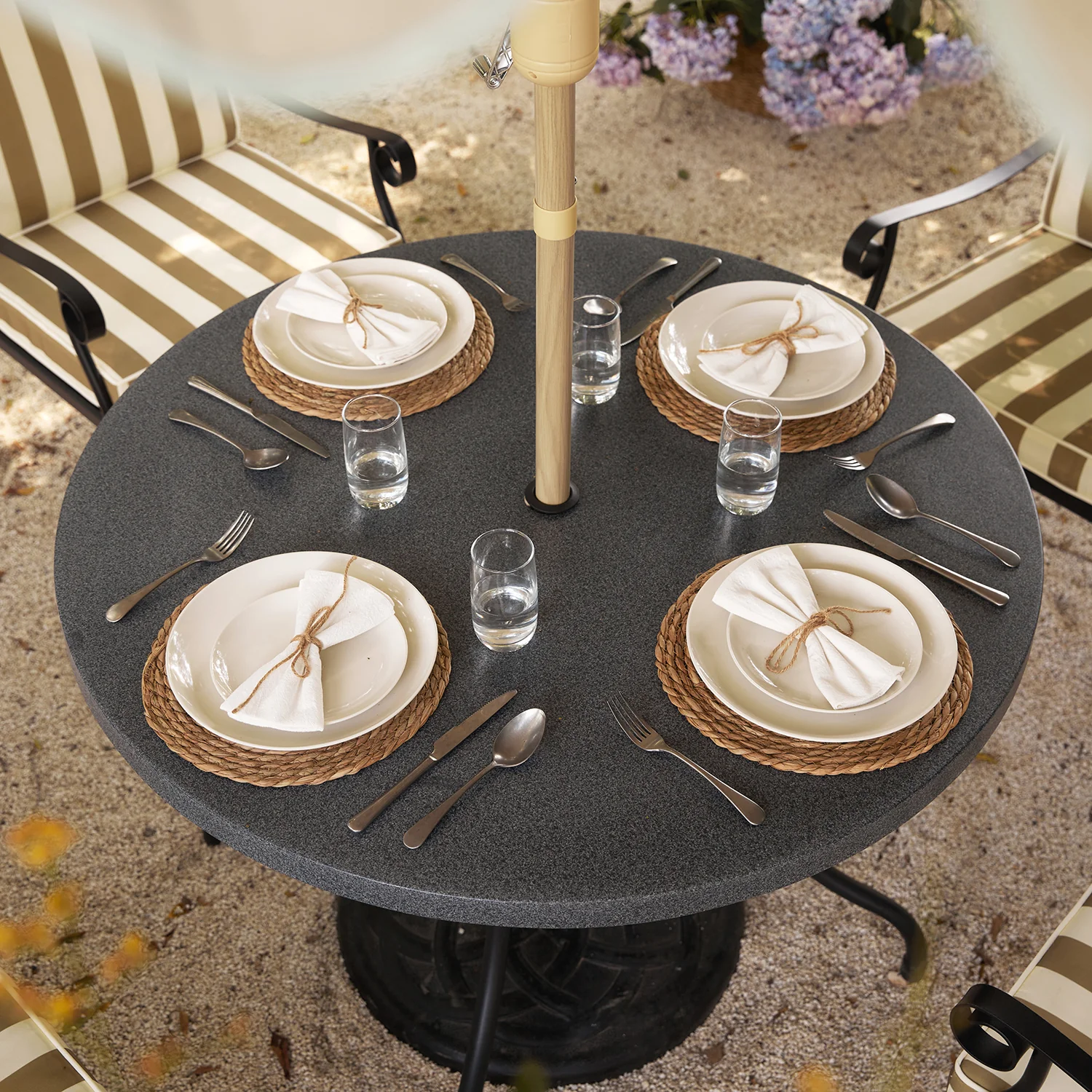 Haymes Indoor and Outdoor Metal 4-Seater Round Dining Set, Khaki Stripe - Image 5