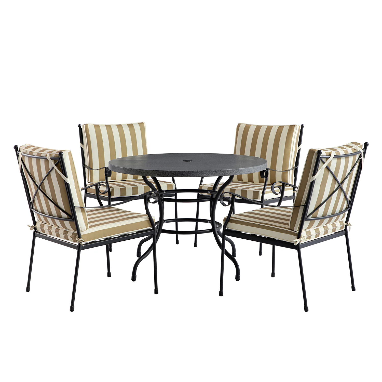 Haymes Indoor and Outdoor Metal 4-Seater Round Dining Set, Khaki Stripe - Image 9