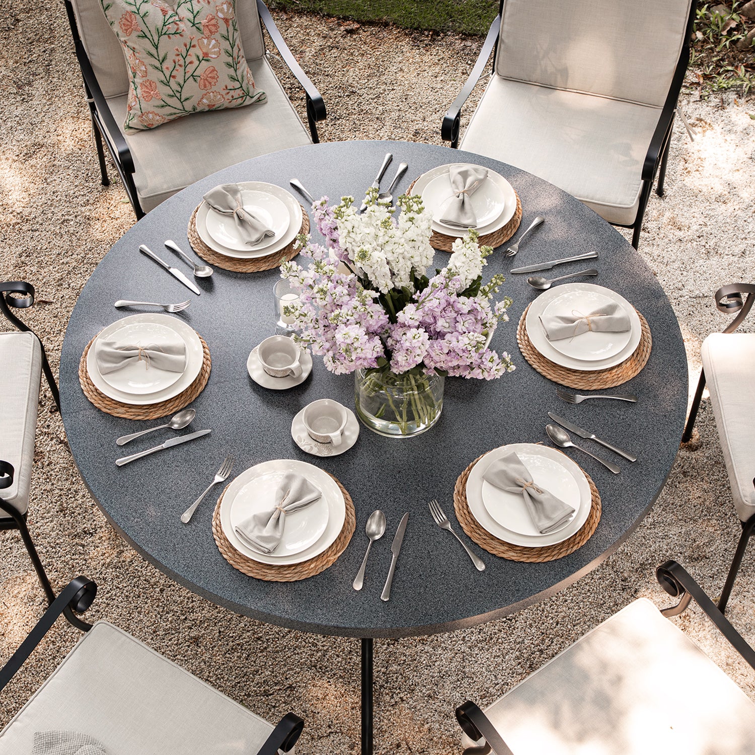 Haymes Indoor and Outdoor Metal 6-Seater Round Dining Set, Beige - Image 3