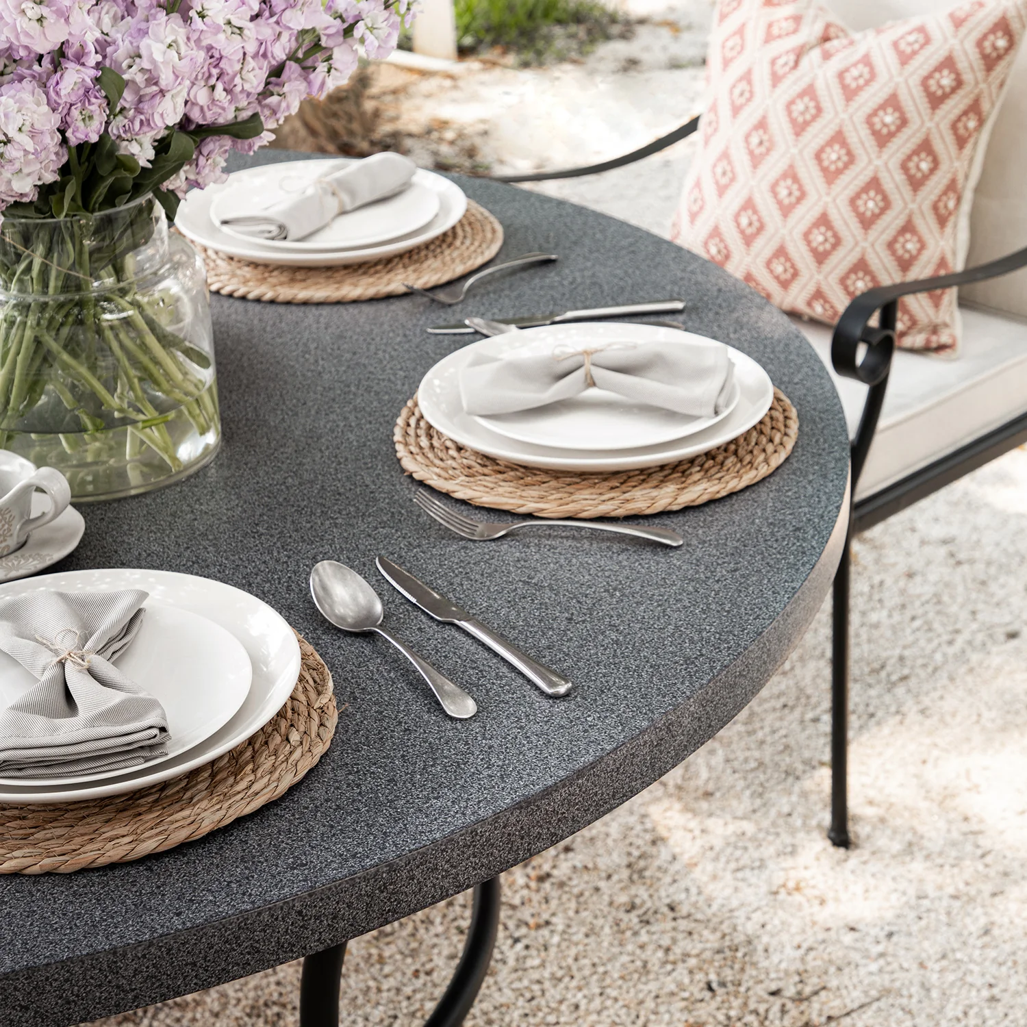 Haymes Indoor and Outdoor Metal 6-Seater Round Dining Set, Beige - Image 4