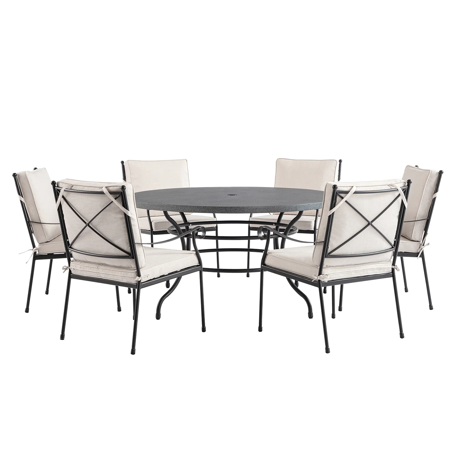 Haymes Indoor and Outdoor Metal 6-Seater Round Dining Set, Beige - Image 9