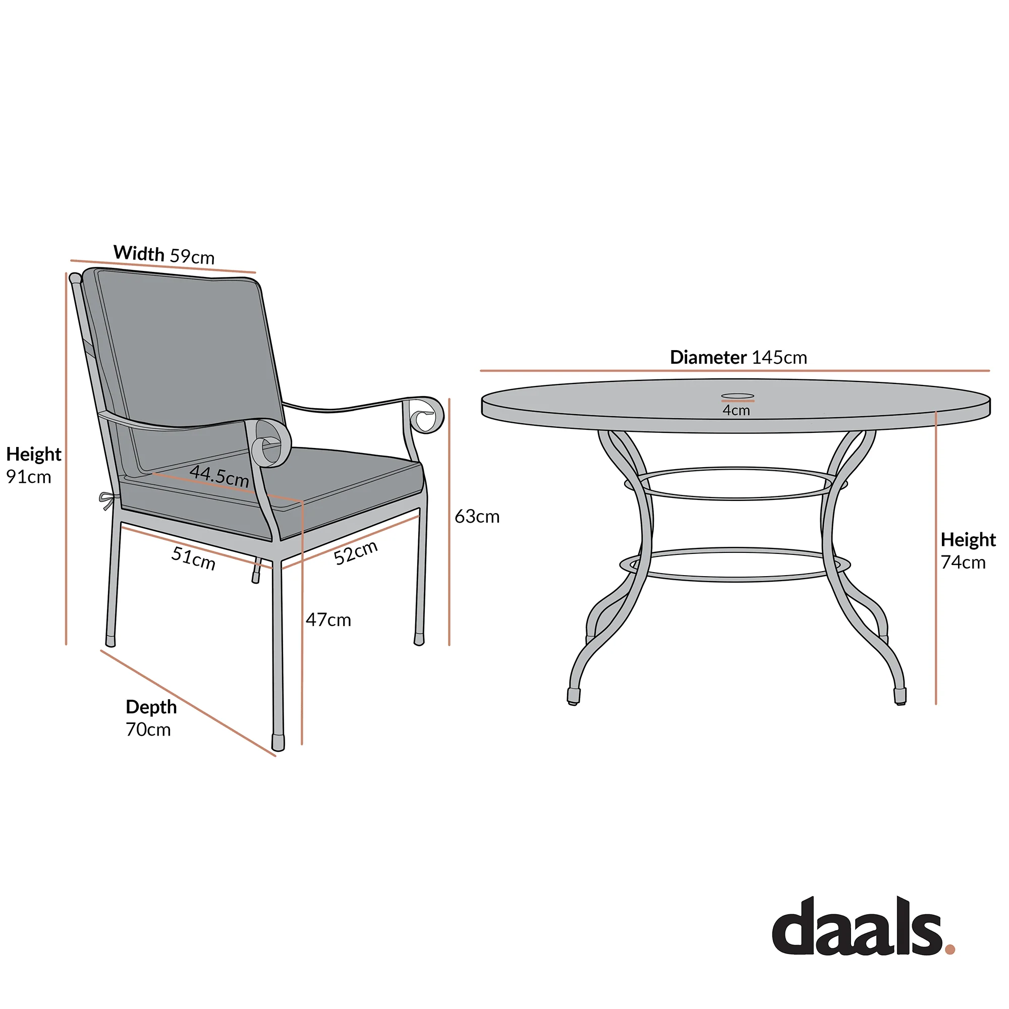 Haymes Indoor and Outdoor Metal 6-Seater Round Dining Set, Beige - Image 10