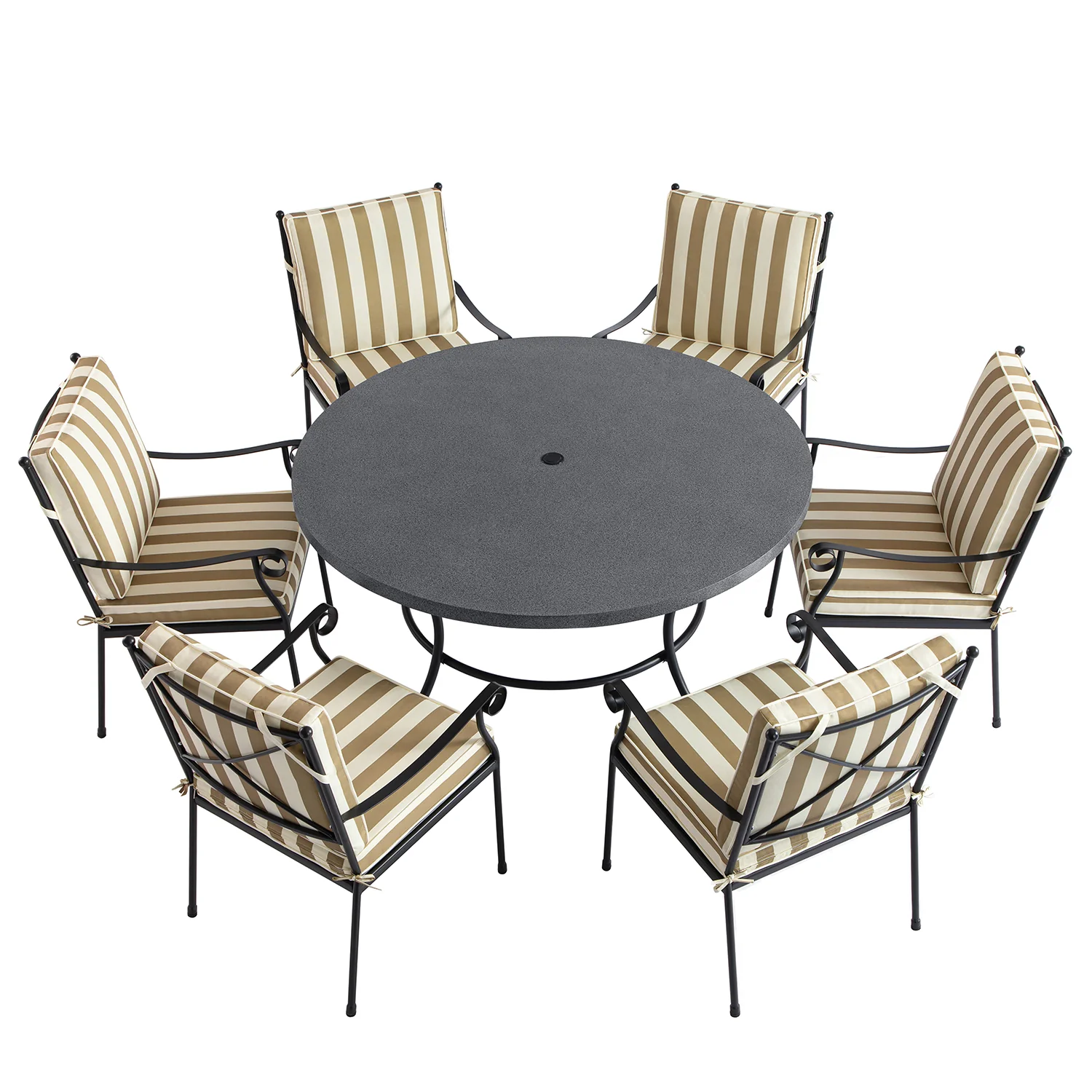 Haymes Indoor and Outdoor Metal 6-Seater Round Dining Set, Khaki Stripe - Image 8