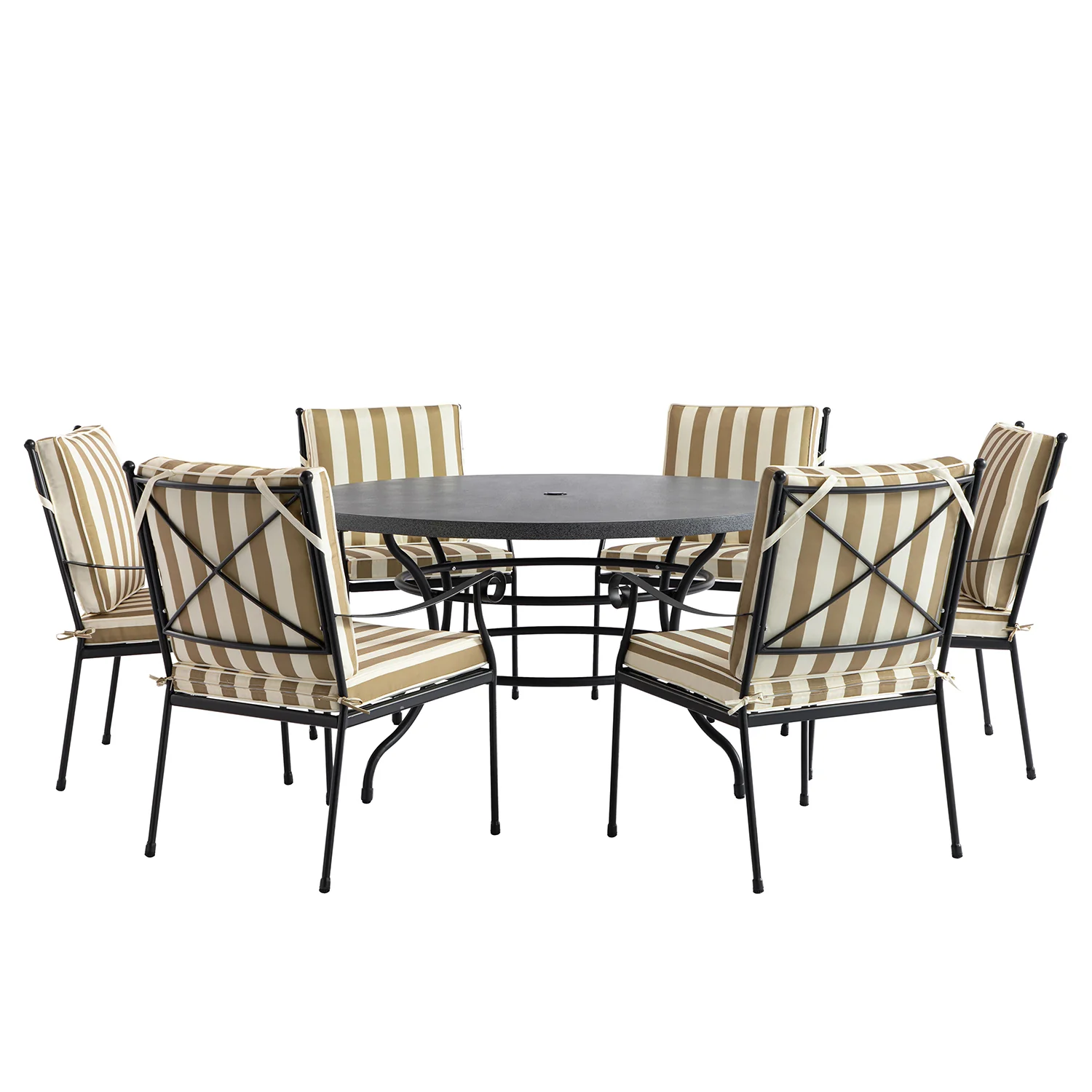 Haymes Indoor and Outdoor Metal 6-Seater Round Dining Set, Khaki Stripe - Image 9
