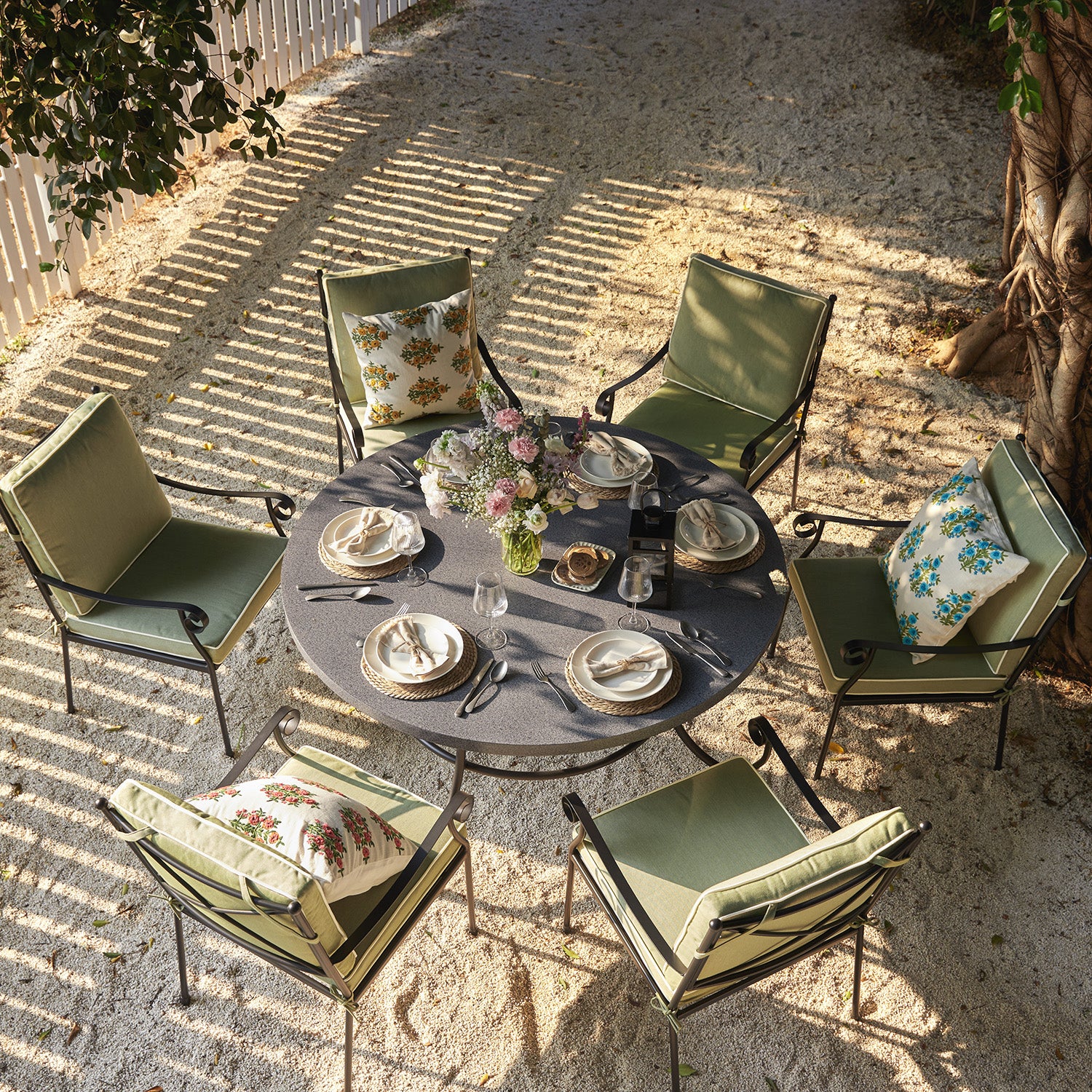 Haymes Indoor and Outdoor Metal 6-Seater Round Dining Set, Reseda Green - Image 2