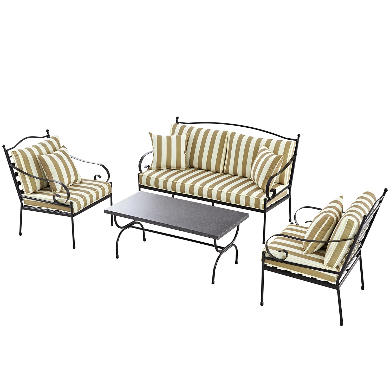 Haymes Indoor and Outdoor Metal Sofa Set with Coffee Table, Khaki Stripe - Image 2
