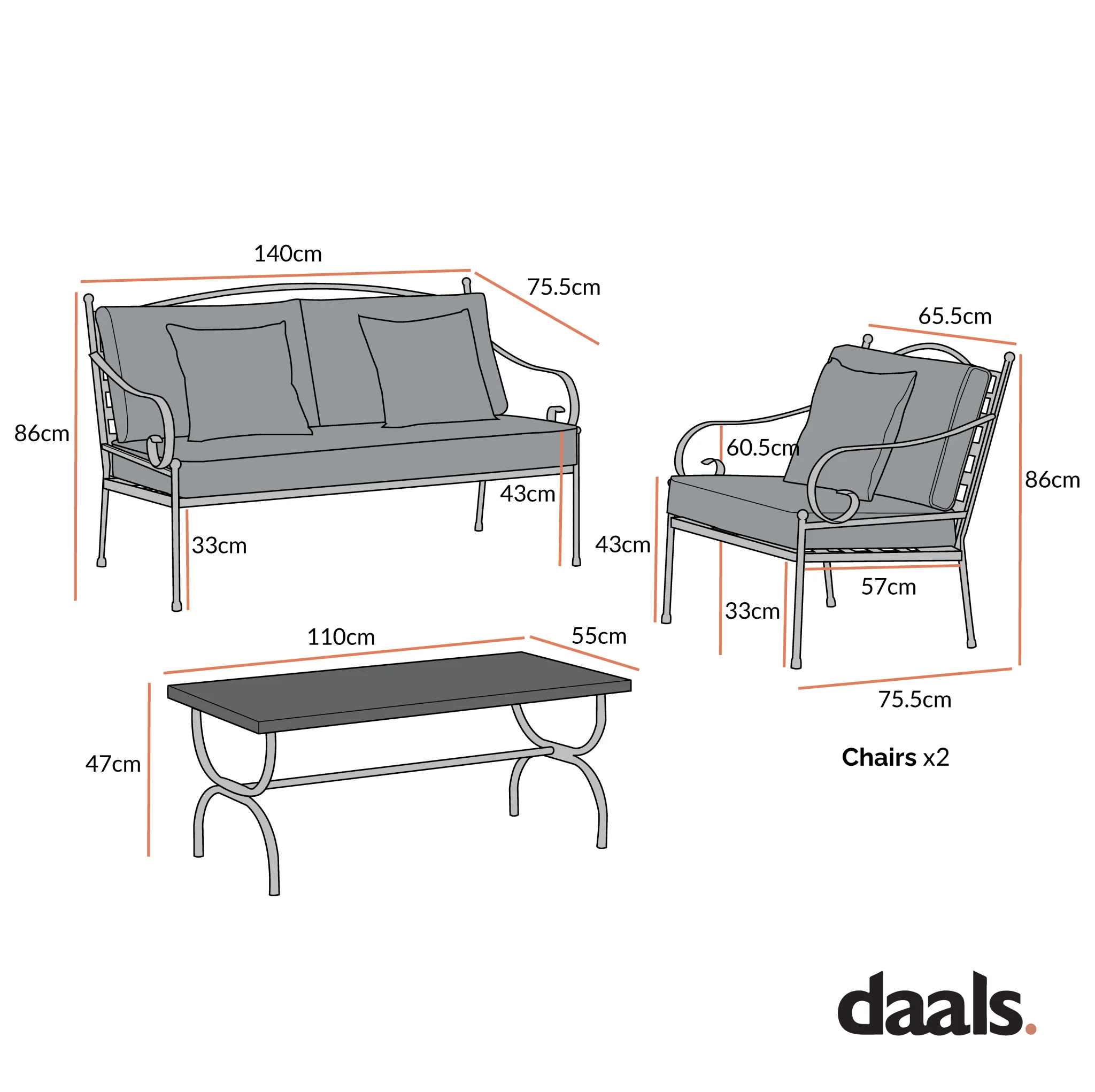 Haymes Indoor and Outdoor Metal Sofa Set with Coffee Table, Beige - Image 5
