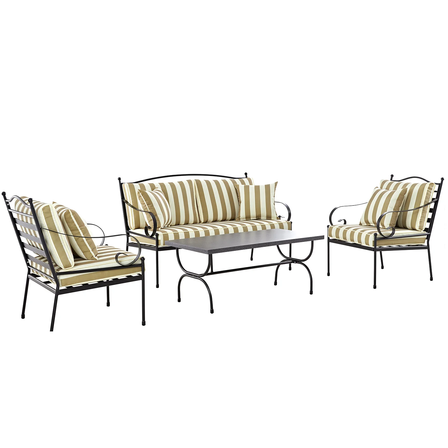 Haymes Indoor and Outdoor Metal Sofa Set with Coffee Table, Khaki Stripe - Image 4