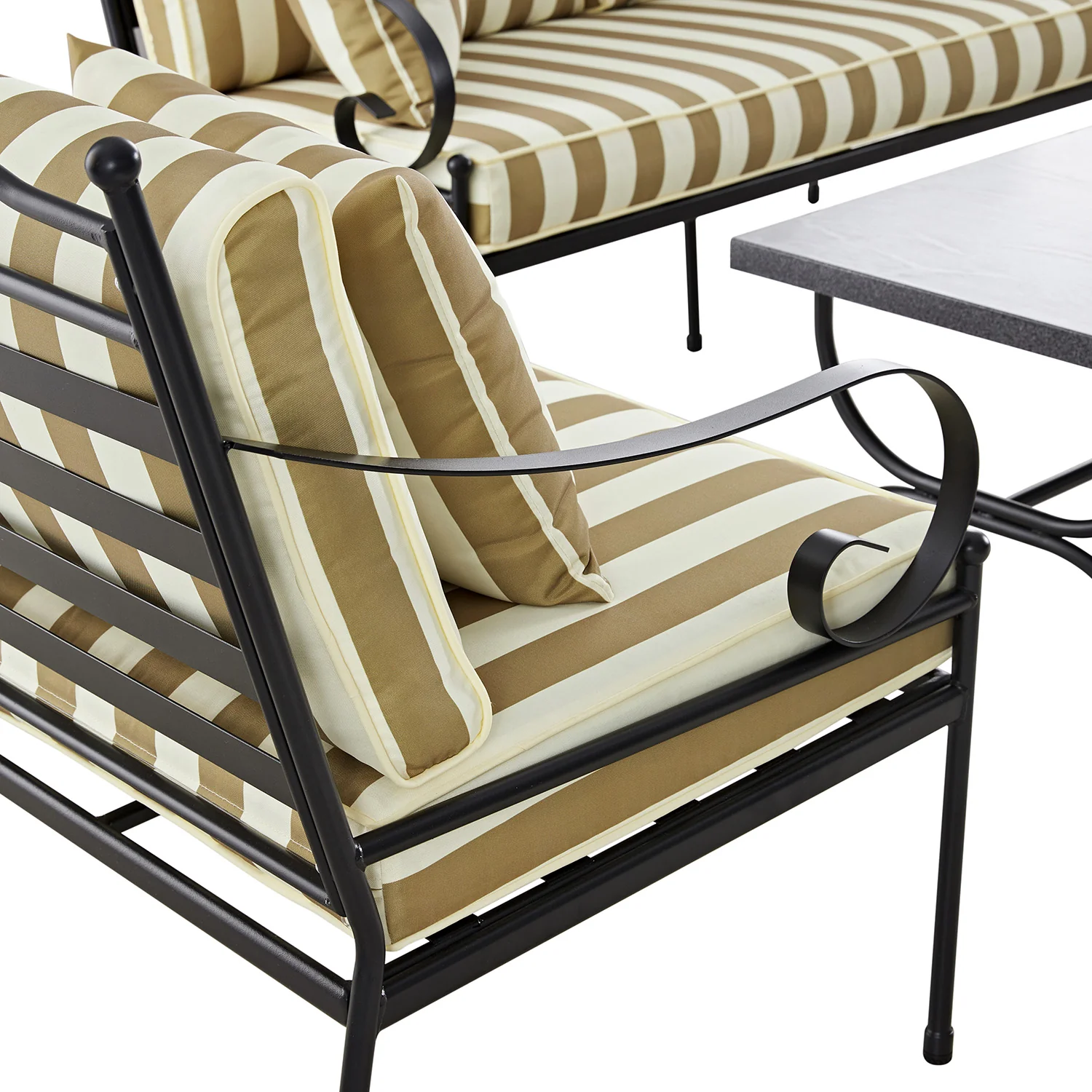 Haymes Indoor and Outdoor Metal Sofa Set with Coffee Table, Khaki Stripe - Image 8