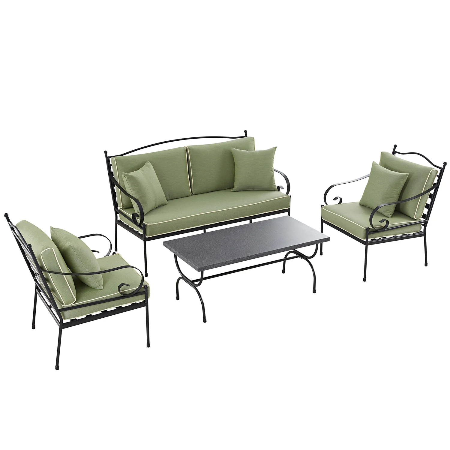 Haymes Indoor and Outdoor Metal Sofa Set with Coffee Table, Reseda Green - Image 2