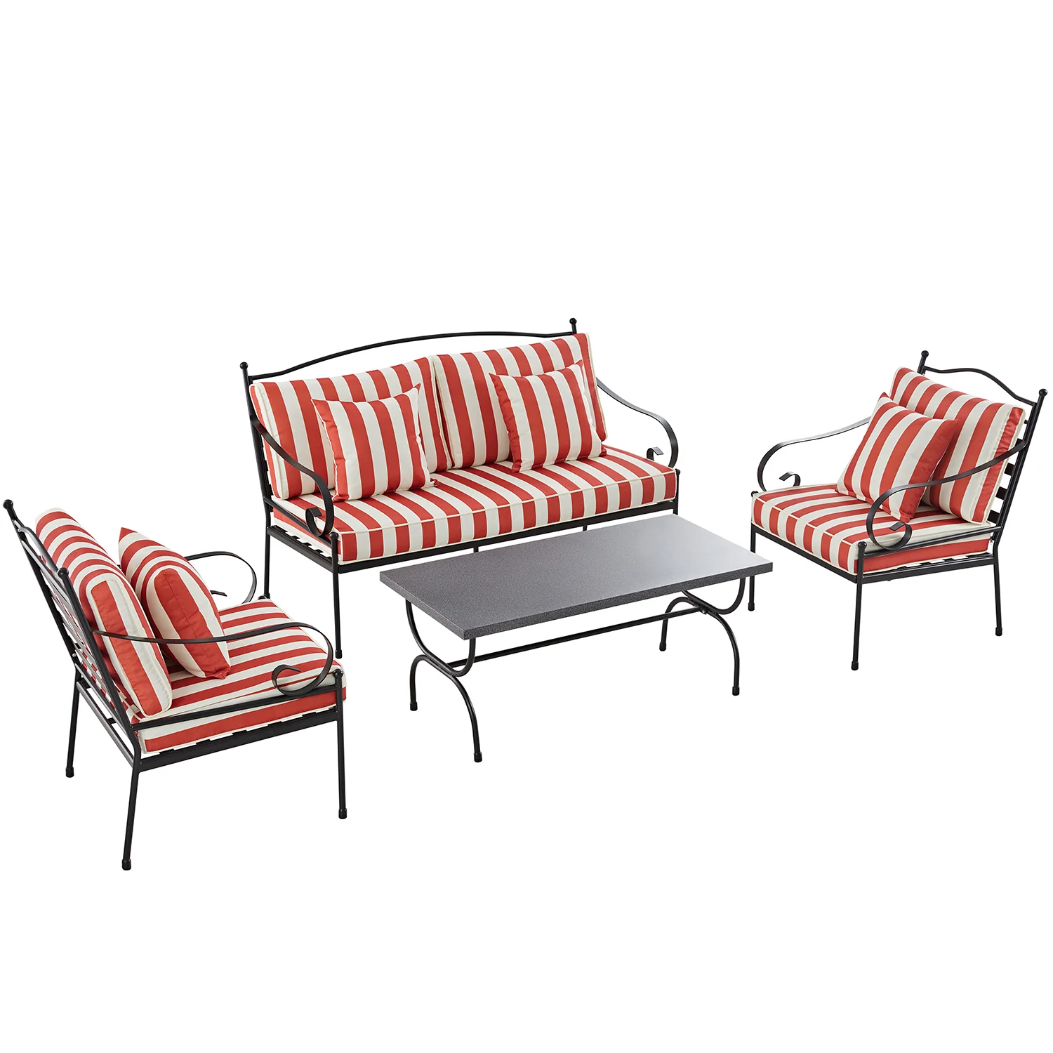 Haymes Indoor and Outdoor Metal Sofa Set with Coffee Table, Scarlet Stripe - Image 2