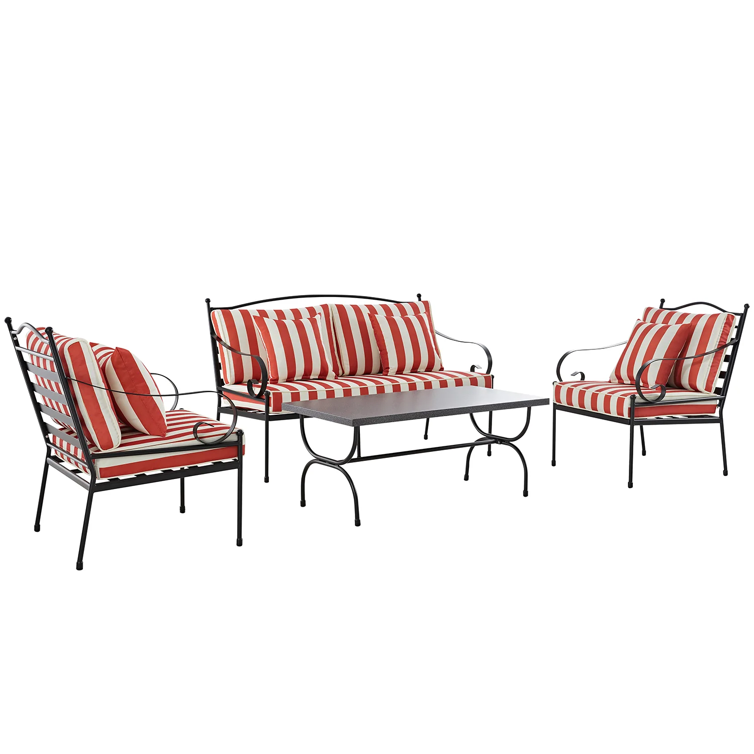 Haymes Indoor and Outdoor Metal Sofa Set with Coffee Table, Scarlet Stripe - Image 4