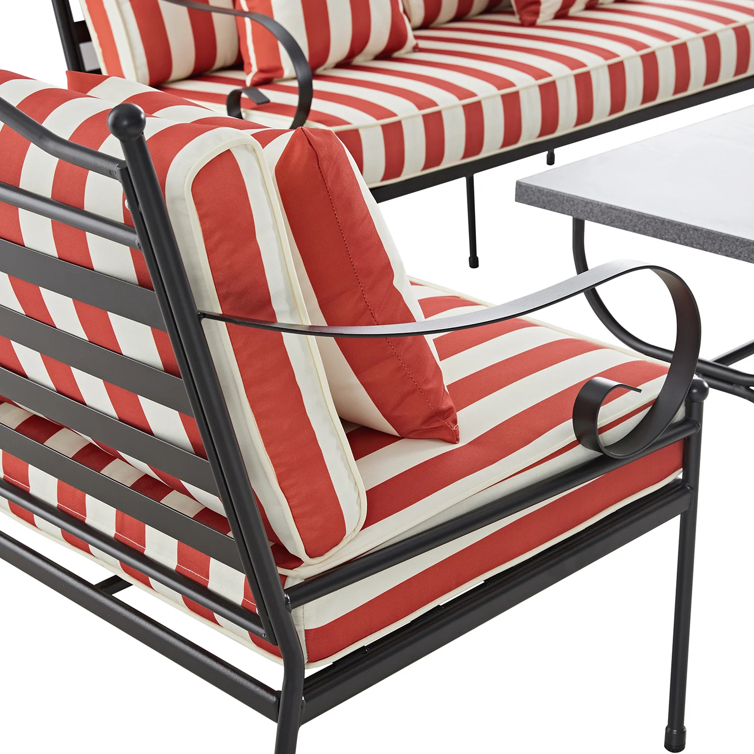 Haymes Indoor and Outdoor Metal Sofa Set with Coffee Table, Scarlet Stripe - Image 9