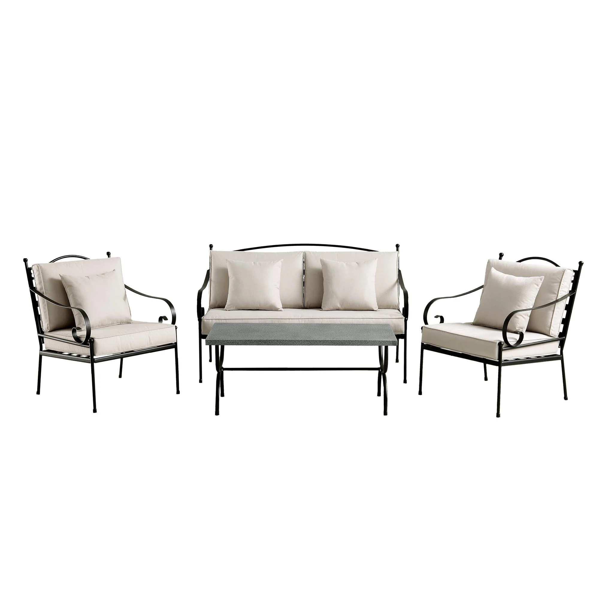 Haymes Indoor and Outdoor Metal Sofa Set with Coffee Table, Beige - Image 3