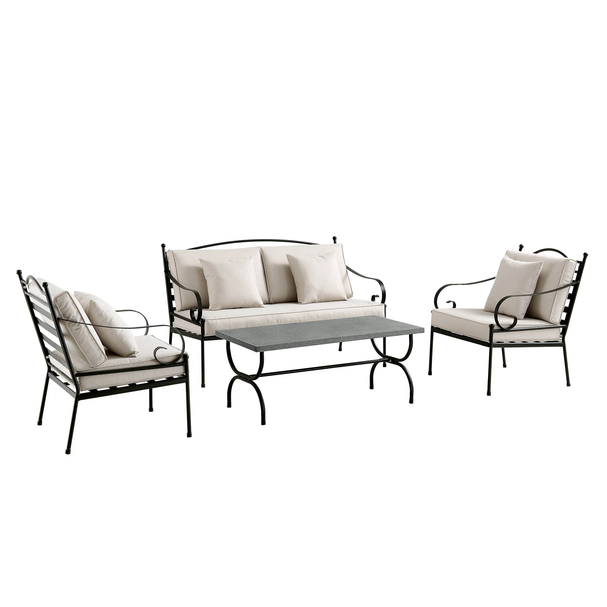 Haymes Indoor and Outdoor Metal Sofa Set with Coffee Table, Beige - Image 4