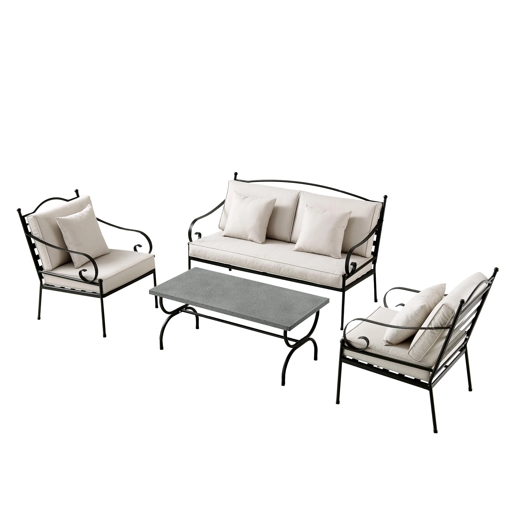 Haymes Indoor and Outdoor Metal Sofa Set with Coffee Table, Beige - Image 6