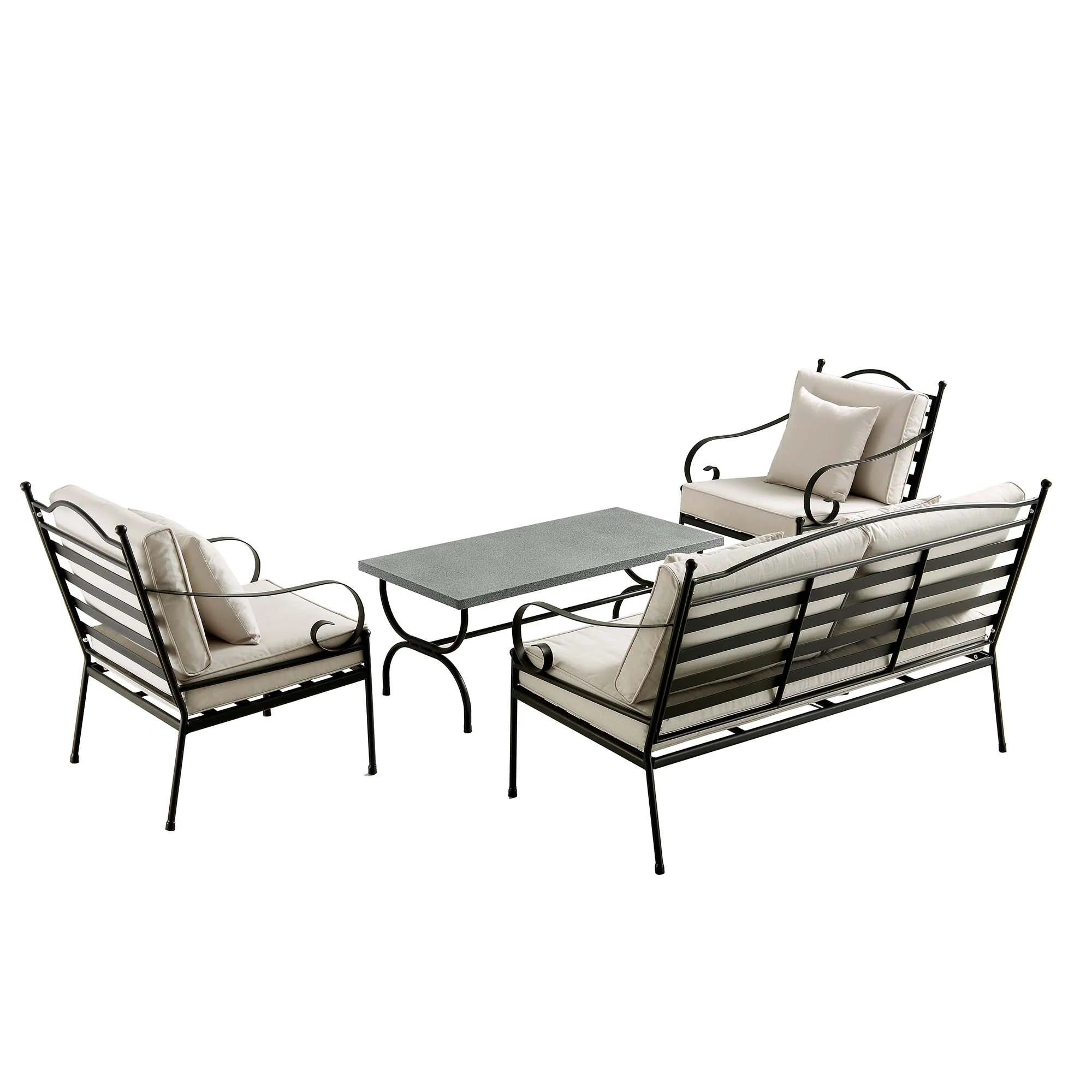 Haymes Indoor and Outdoor Metal Sofa Set with Coffee Table, Beige - Image 7