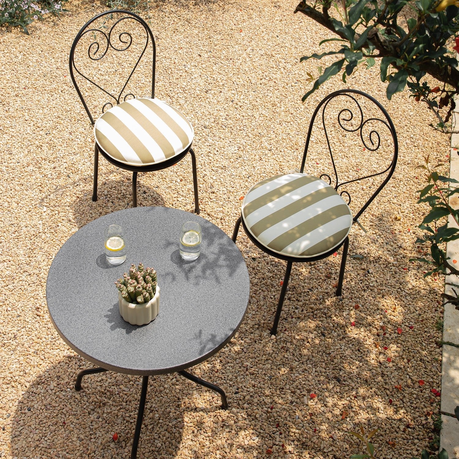 Haymes Metal Indoor and Outdoor Bistro Set, Khaki Stripe - Image 2