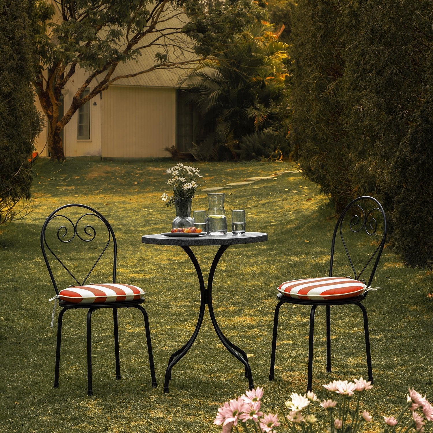 Haymes Metal Indoor and Outdoor Bistro Set, Scarlet Stripe - Image 2