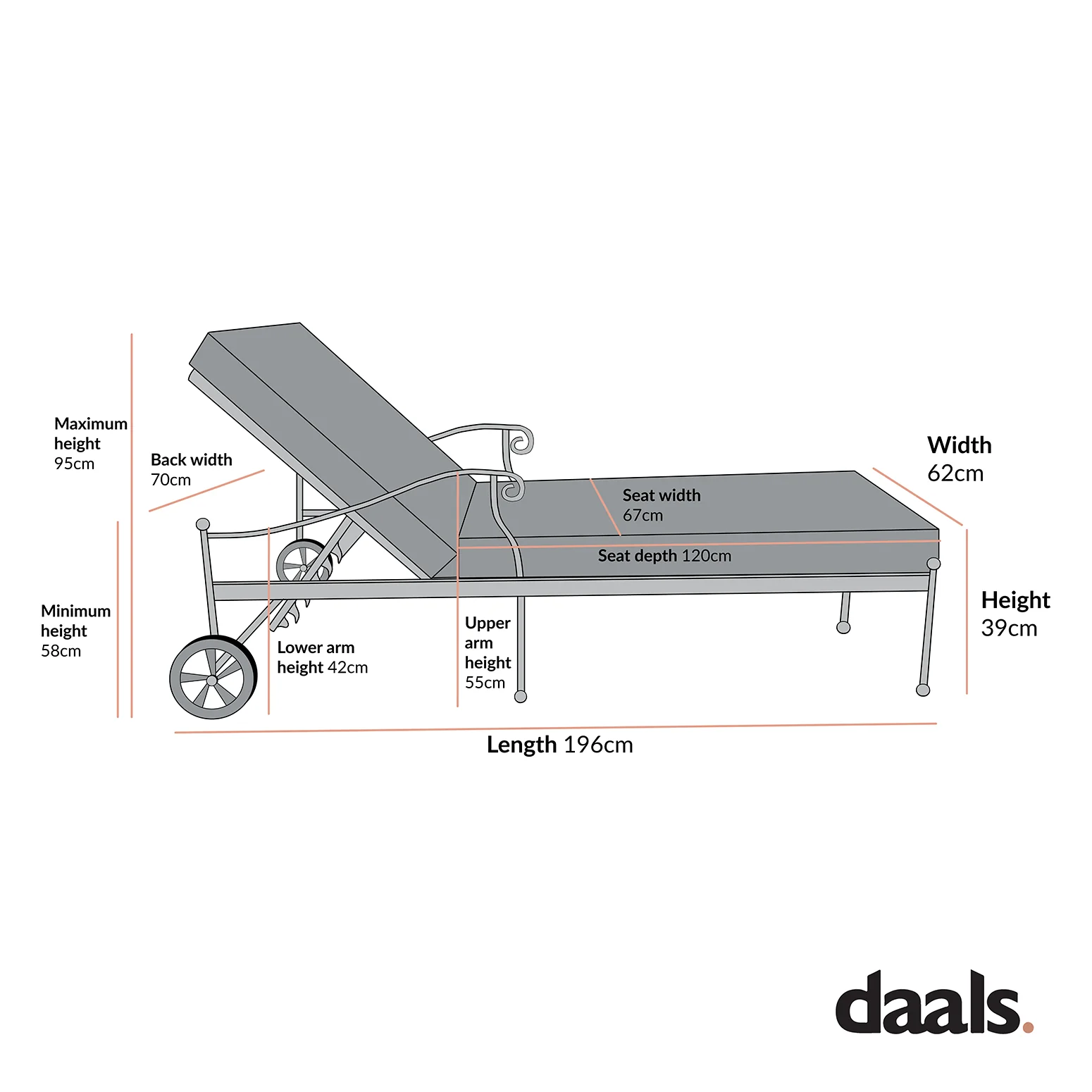 Haymes Metal Sun Lounger with Wheels, Beige - Image 6