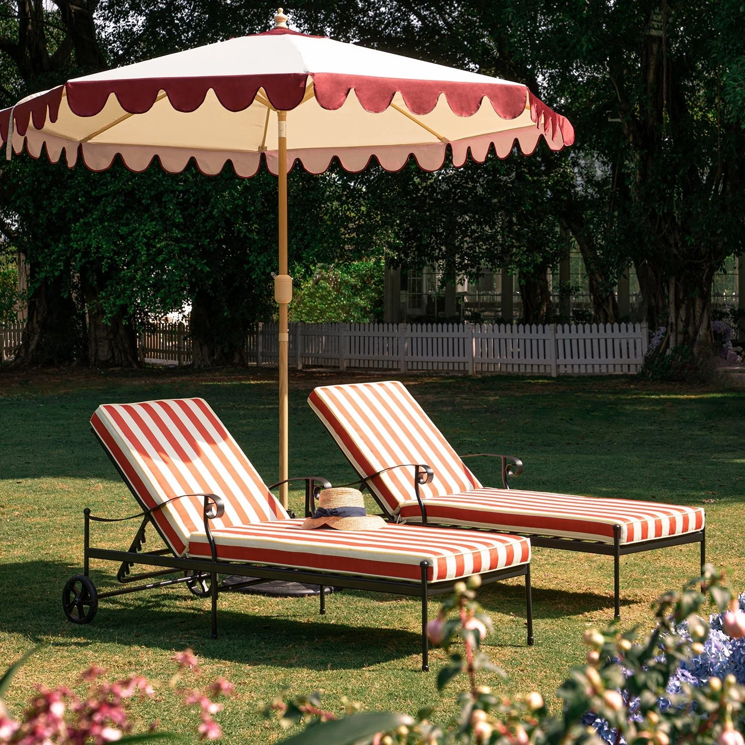 Haymes Metal Sun Lounger with Wheels, Scarlet Stripe - Image 2