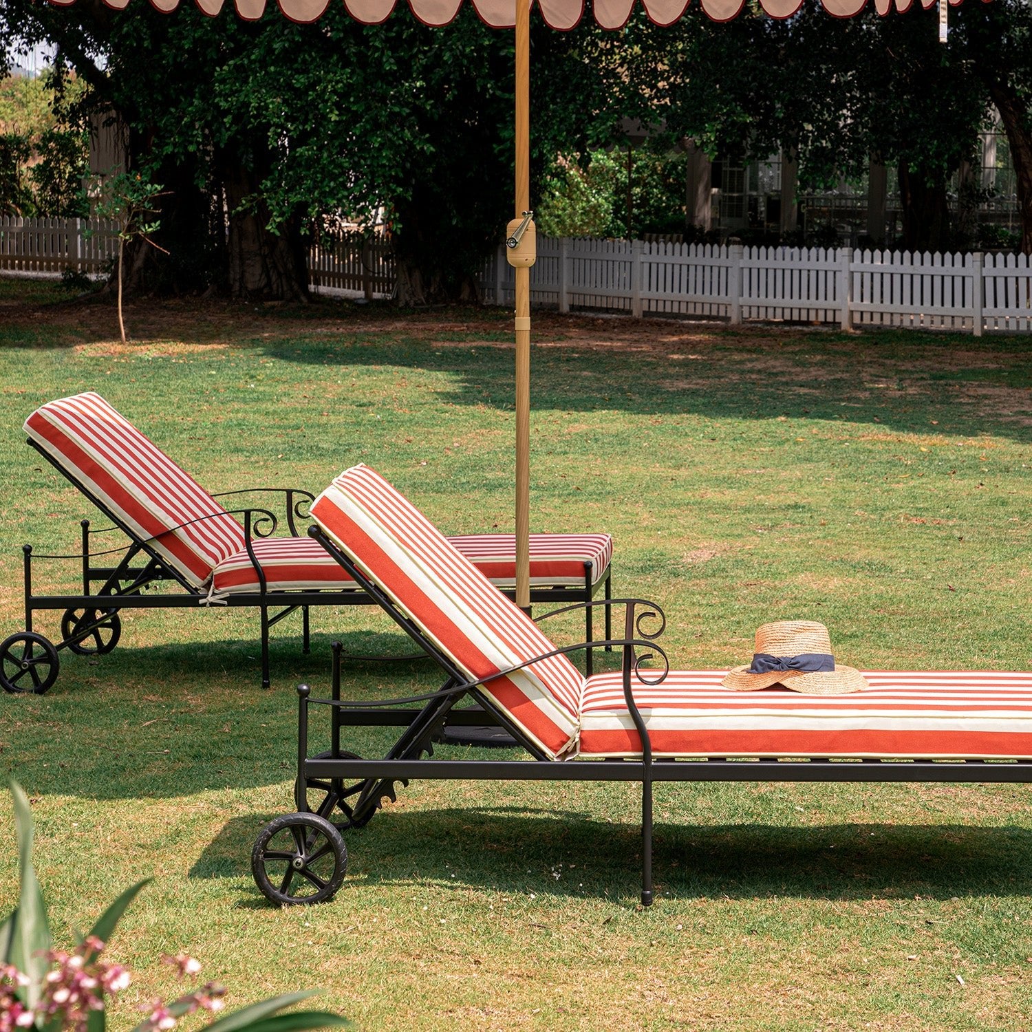 Haymes Metal Sun Lounger with Wheels, Scarlet Stripe - Image 3