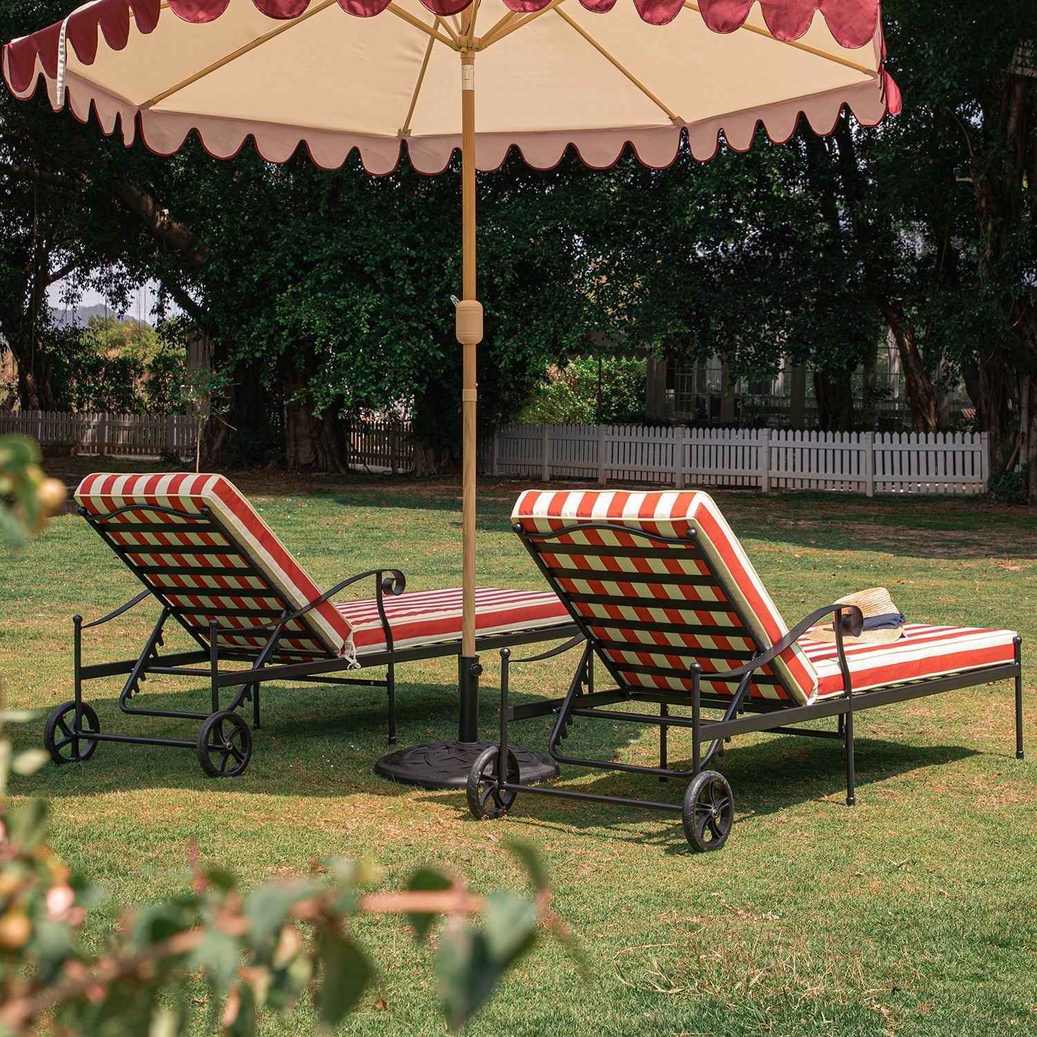 Haymes Metal Sun Lounger with Wheels, Scarlet Stripe - Image 4