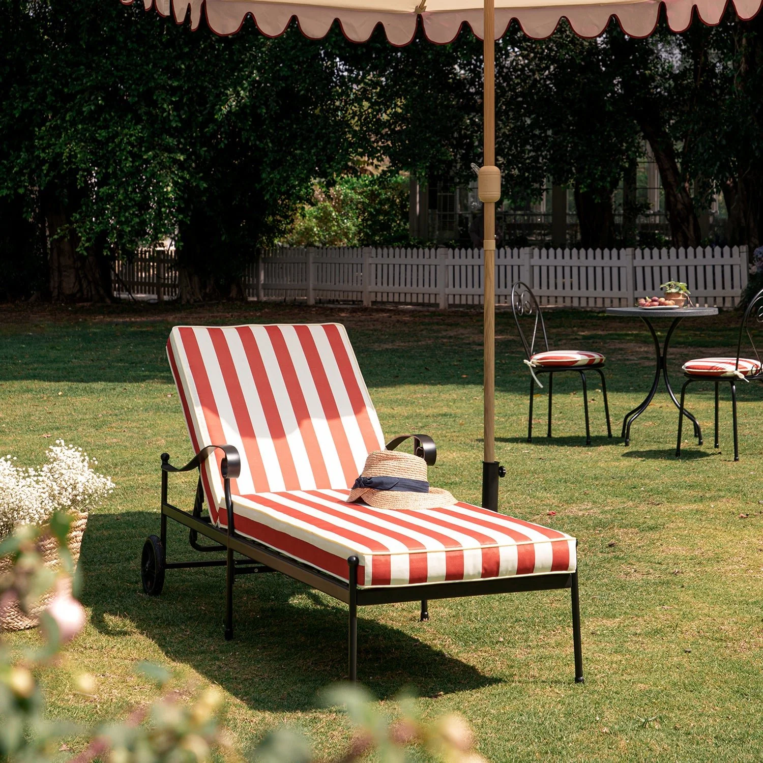 Haymes Metal Sun Lounger with Wheels, Scarlet Stripe - Image 5