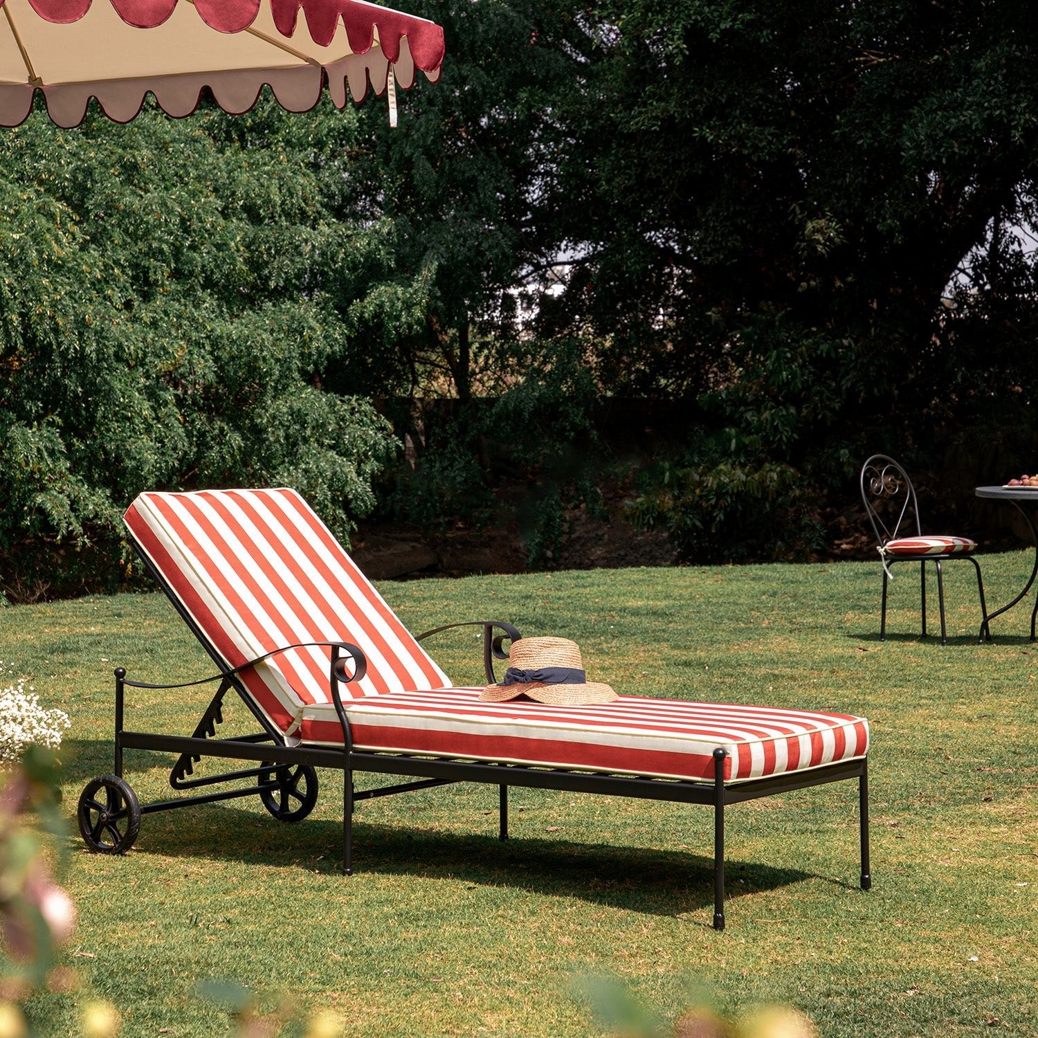 Haymes Metal Sun Lounger with Wheels, Scarlet Stripe - Image 6